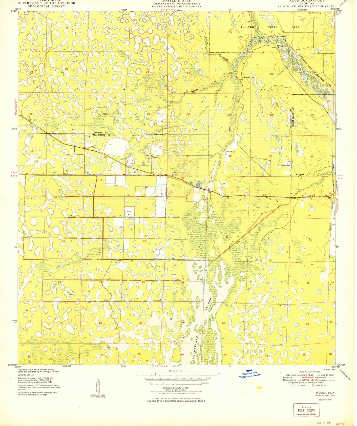 Classic USGS Rood Florida 7.5'x7.5' Topo Map Image