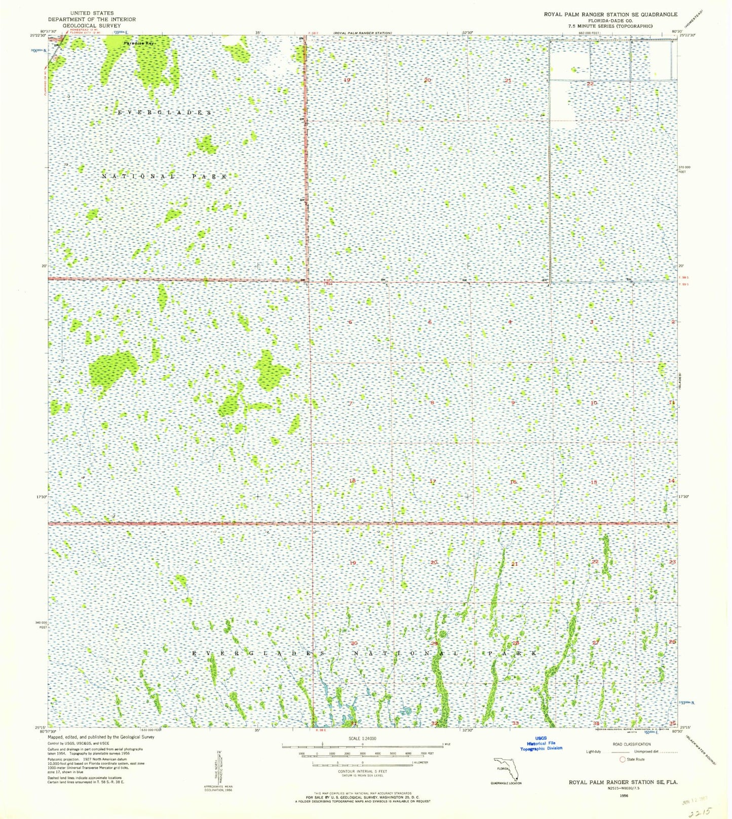 Classic USGS Royal Palm Ranger Station SE Florida 7.5'x7.5' Topo Map Image
