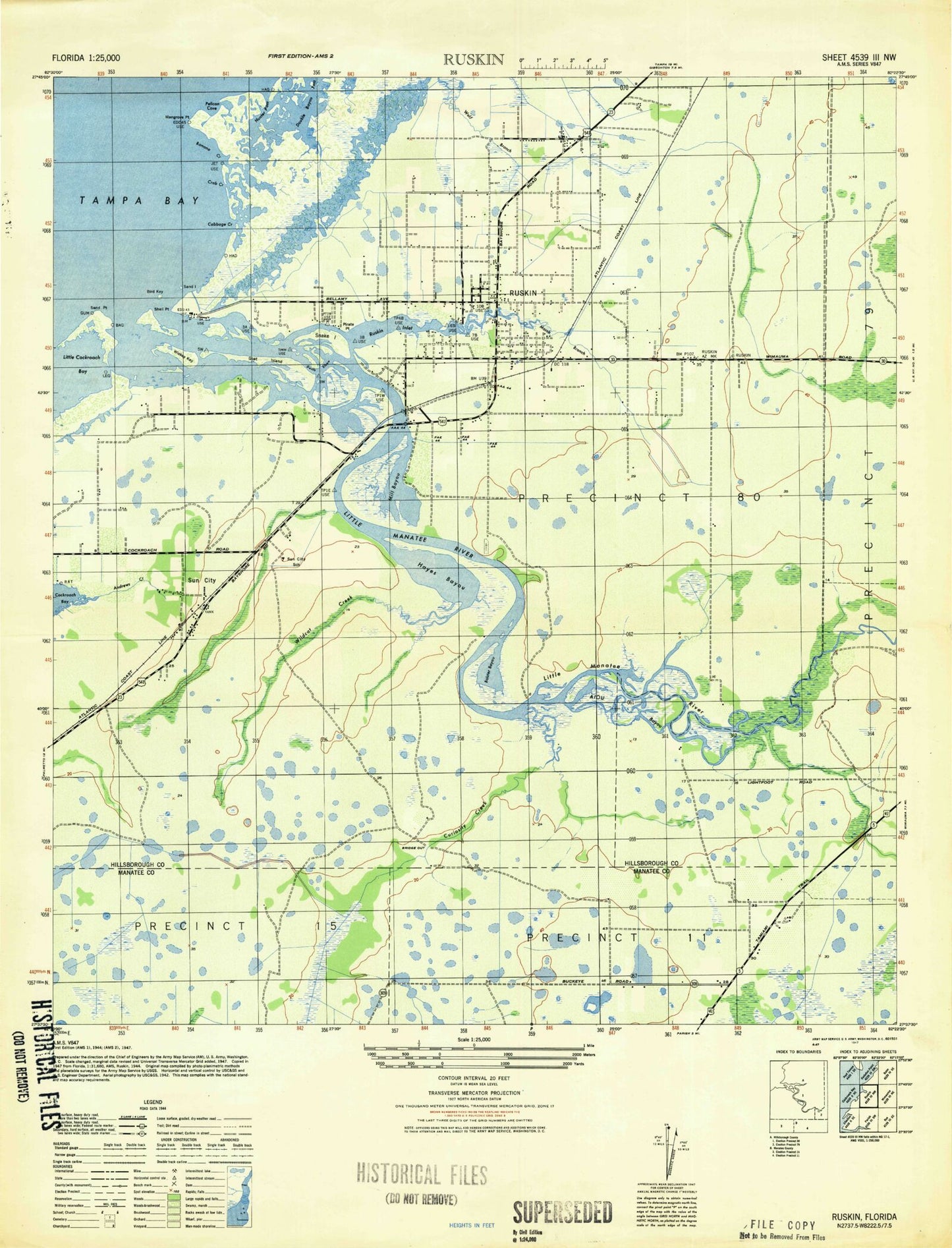 Classic USGS Ruskin Florida 7.5'x7.5' Topo Map Image