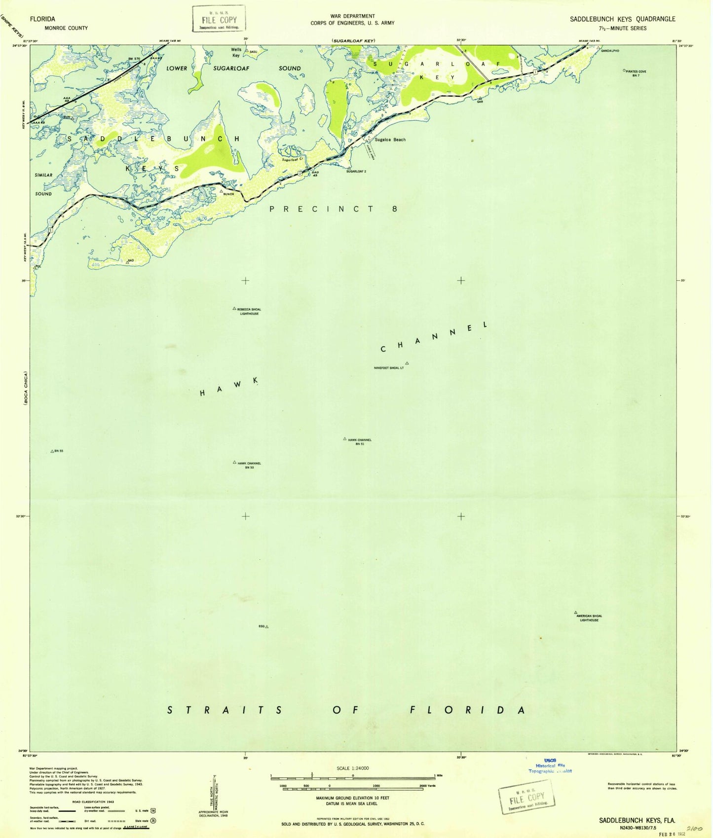 Classic USGS Saddlebunch Keys Florida 7.5'x7.5' Topo Map Image