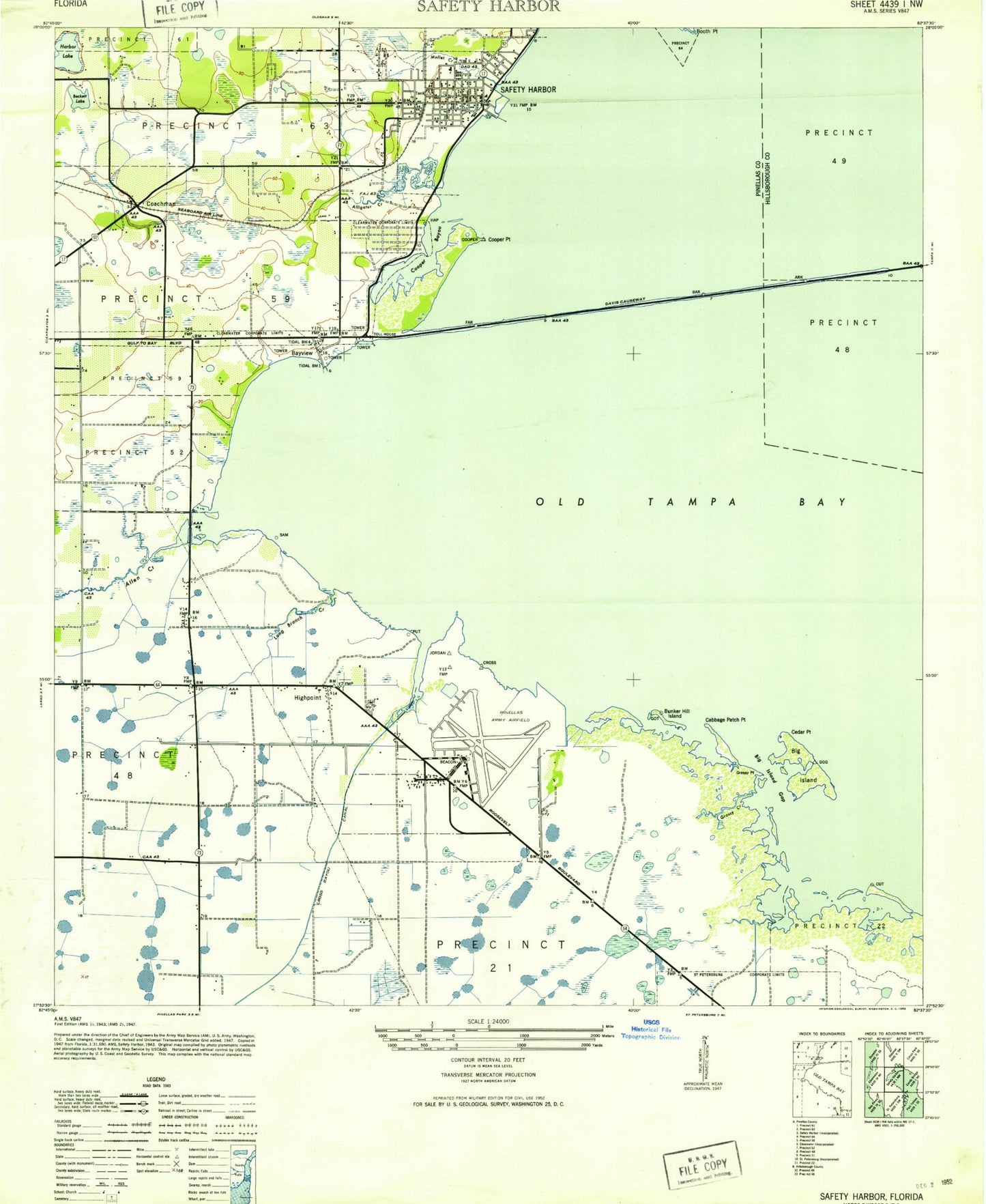Classic USGS Safety Harbor Florida 7.5'x7.5' Topo Map Image