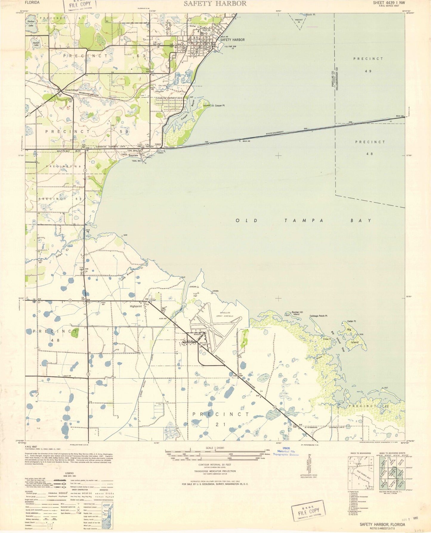 Classic USGS Safety Harbor Florida 7.5'x7.5' Topo Map Image