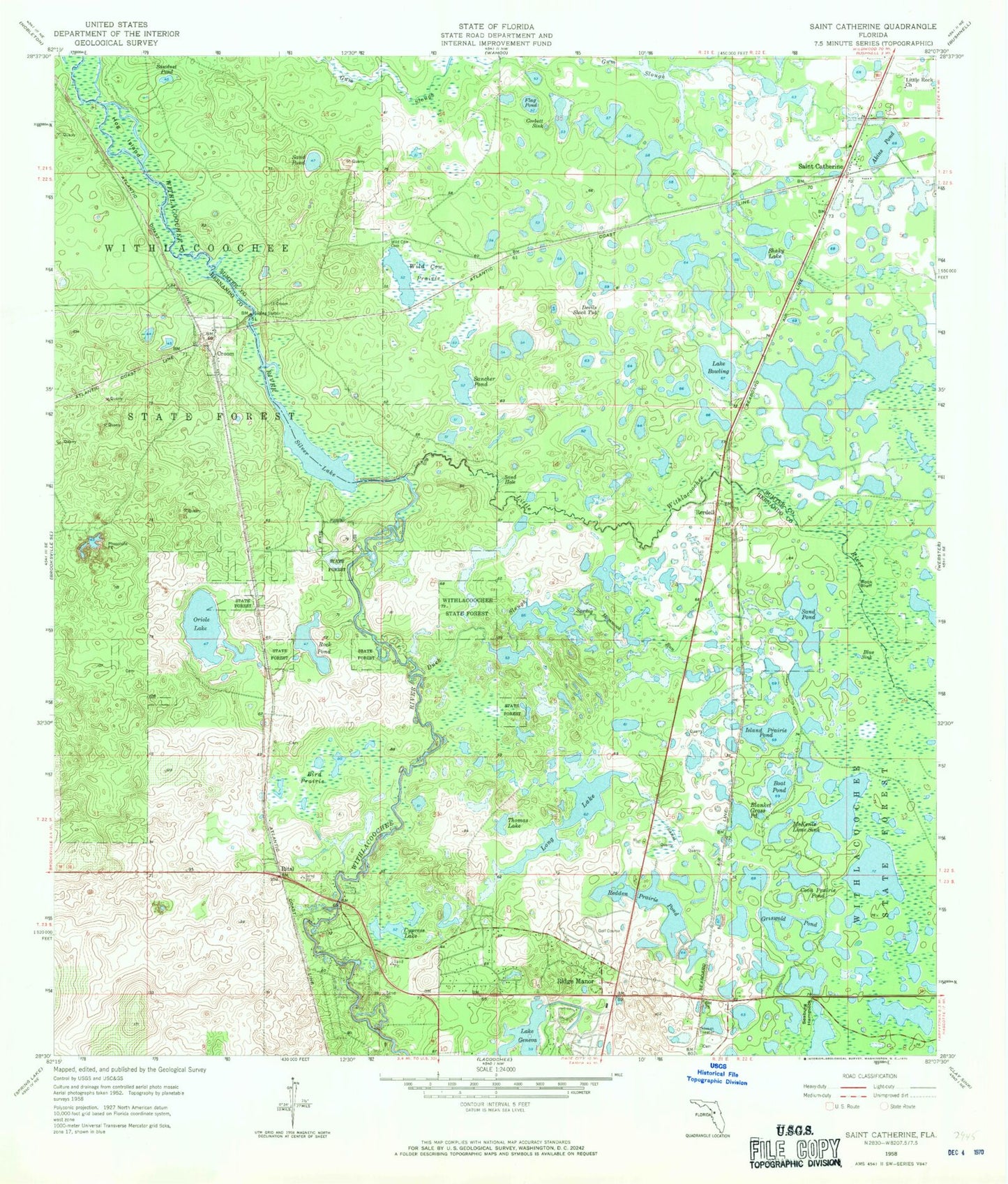 Classic USGS Saint Catherine Florida 7.5'x7.5' Topo Map Image