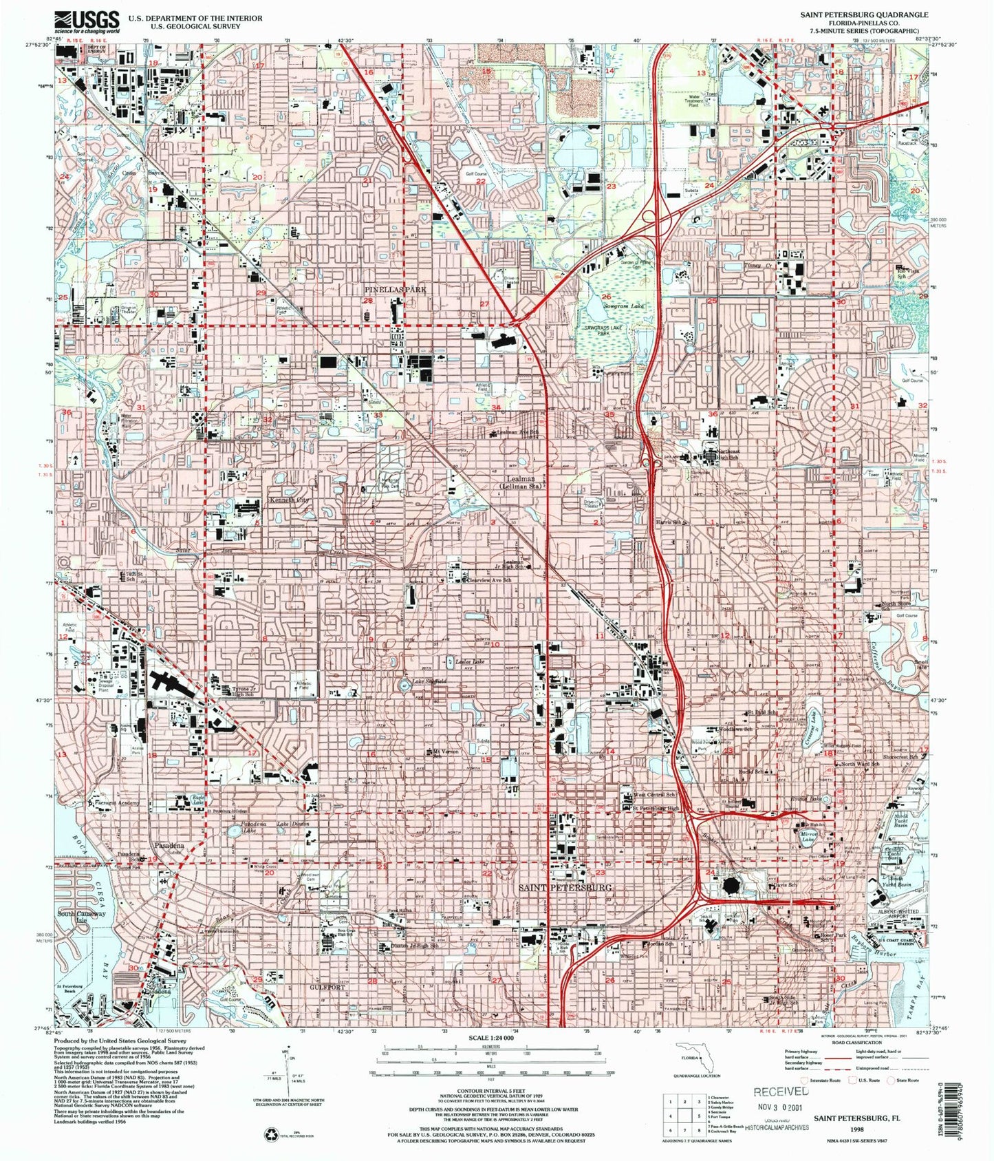 Classic USGS Saint Petersburg Florida 7.5'x7.5' Topo Map Image