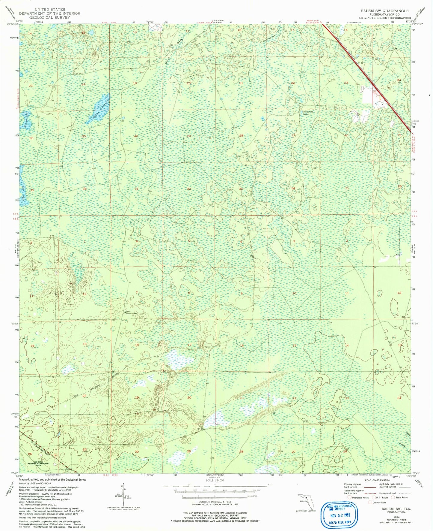 Classic USGS Salem SW Florida 7.5'x7.5' Topo Map Image