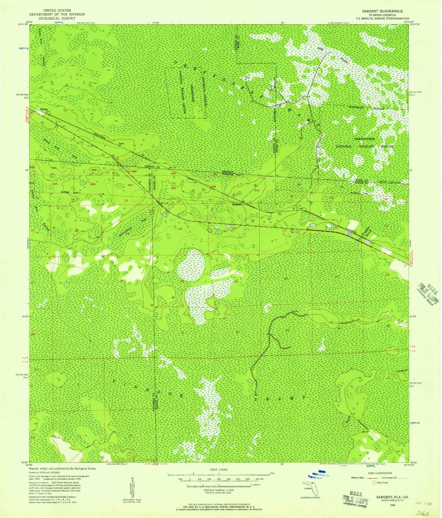 Classic USGS Sargent Florida 7.5'x7.5' Topo Map Image