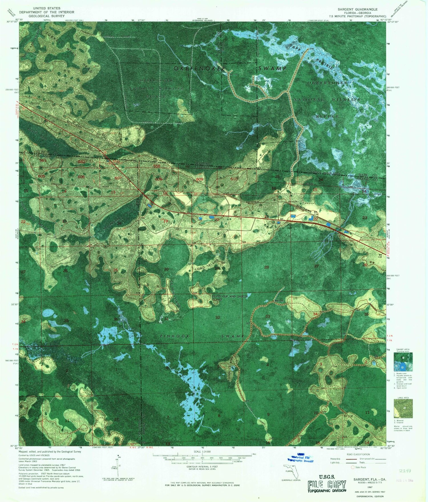Classic USGS Sargent Florida 7.5'x7.5' Topo Map Image