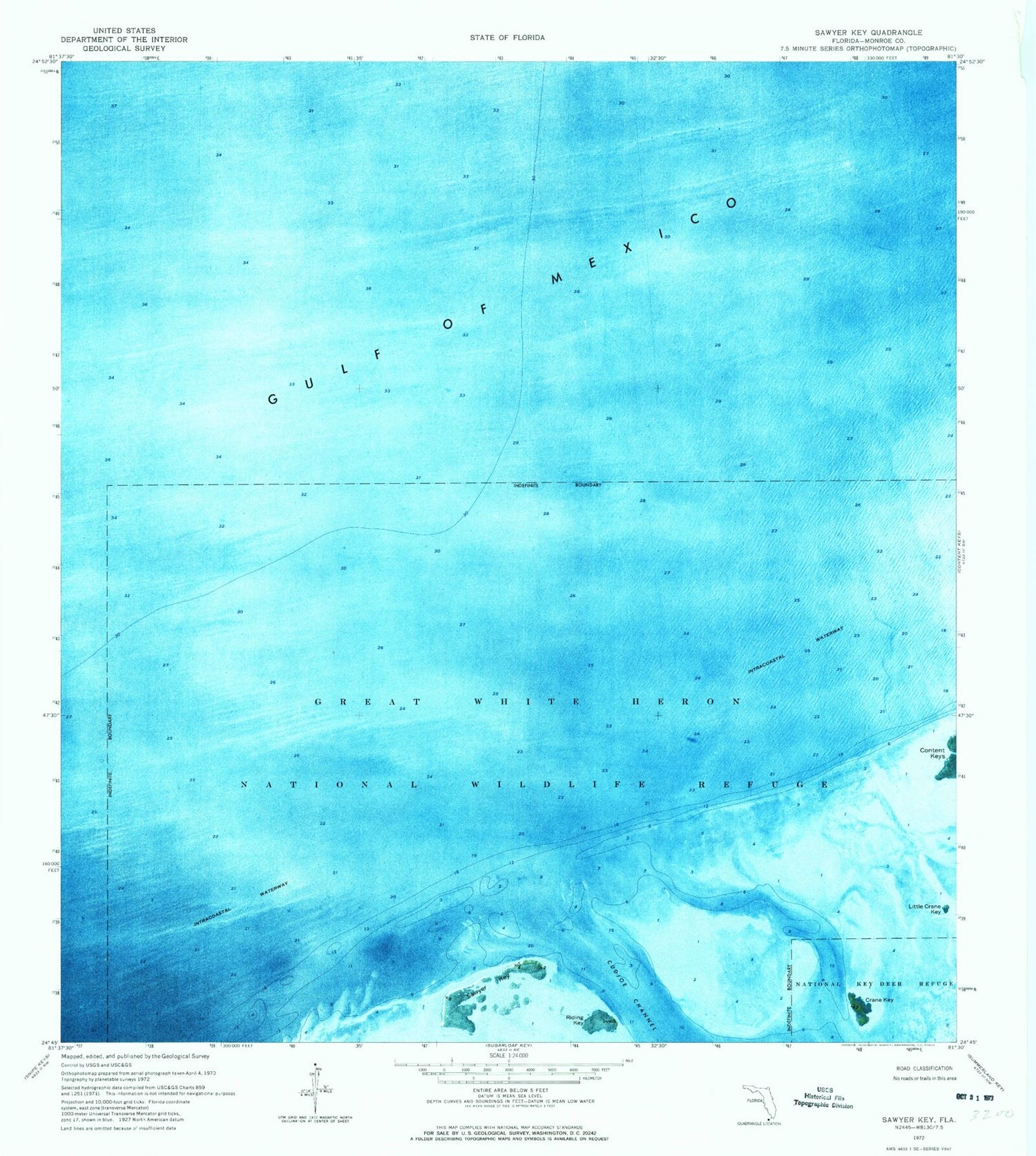 Classic USGS Sawyer Key Florida 7.5'x7.5' Topo Map Image