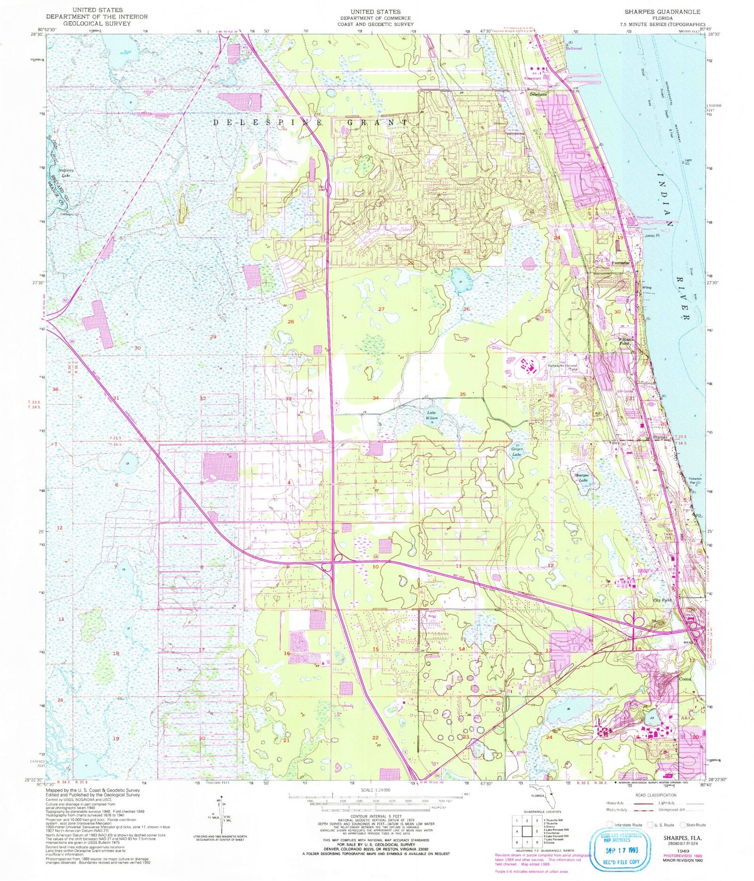 Classic USGS Sharpes Florida 7.5'x7.5' Topo Map Image