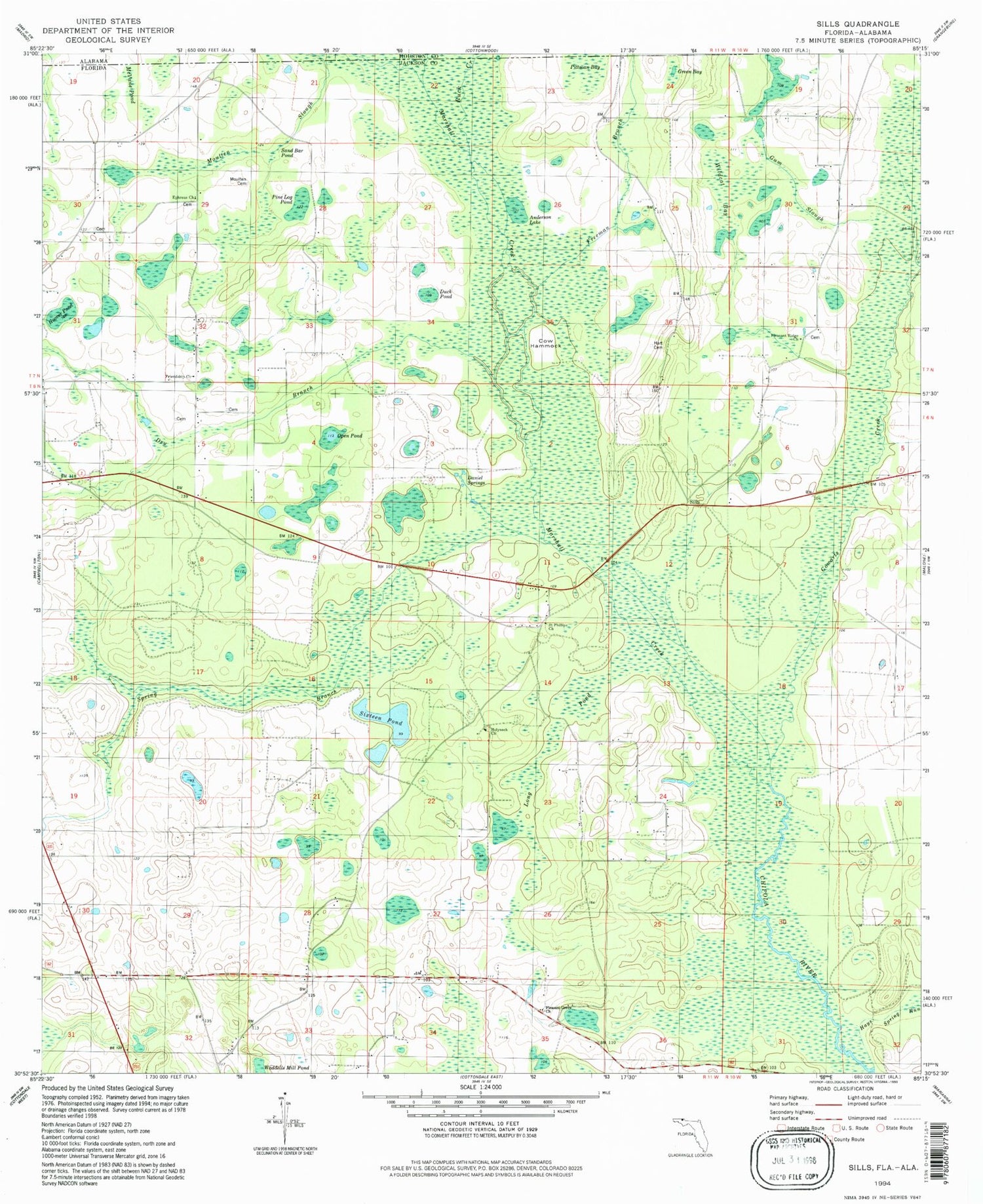Classic USGS Sills Florida 7.5'x7.5' Topo Map Image