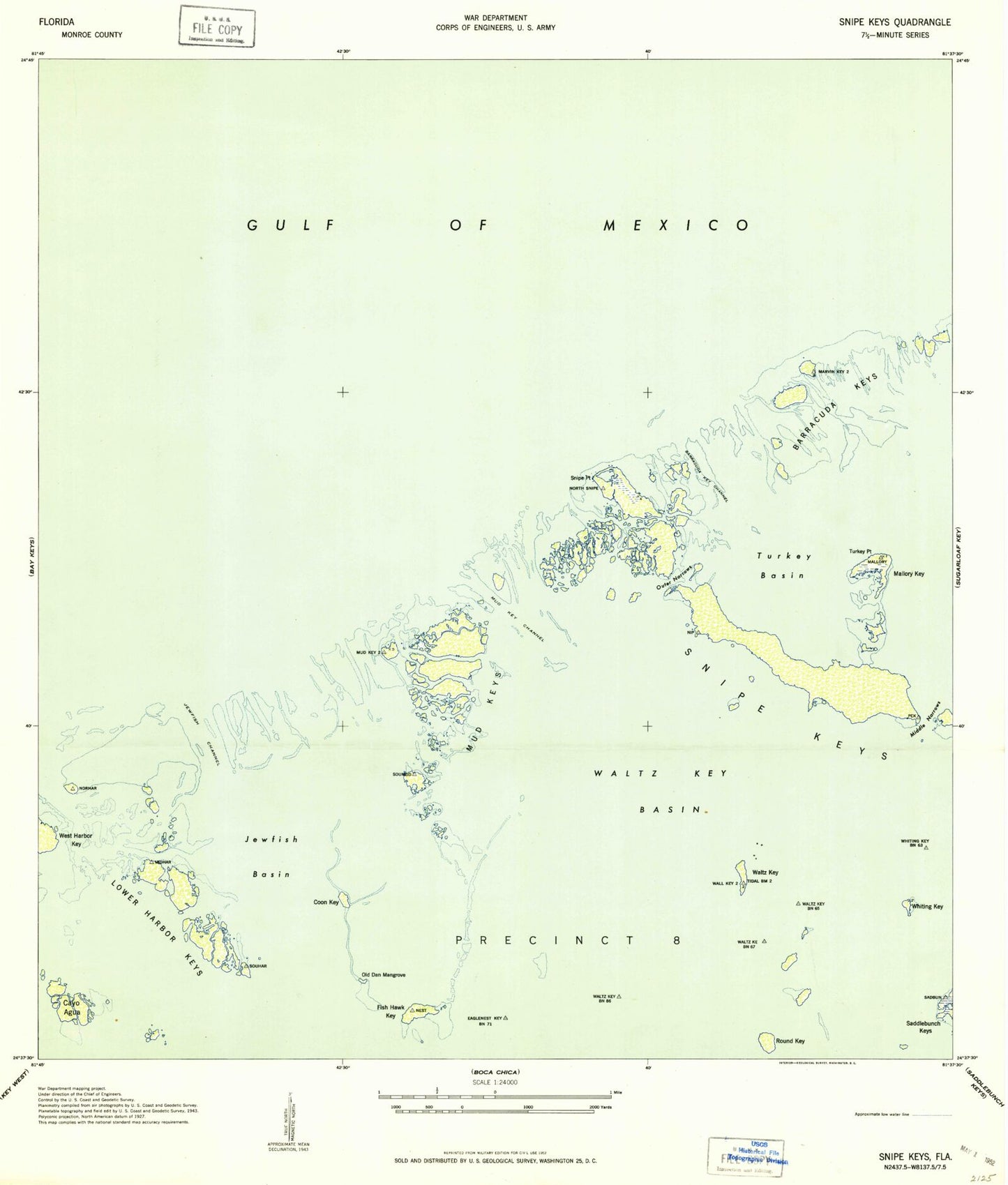 Classic USGS Snipe Keys Florida 7.5'x7.5' Topo Map Image