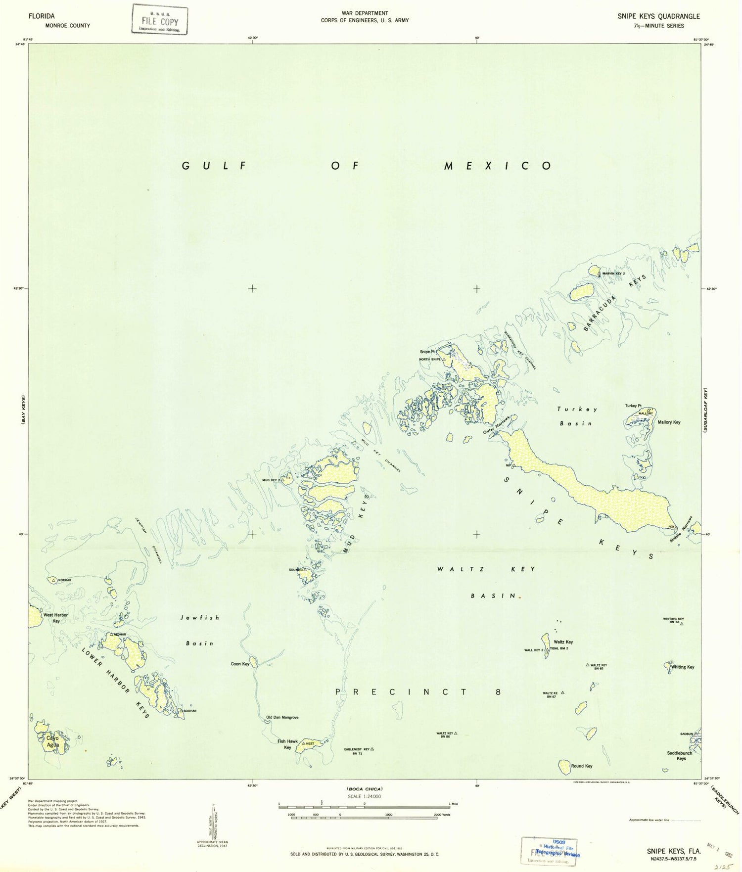 Classic USGS Snipe Keys Florida 7.5'x7.5' Topo Map Image