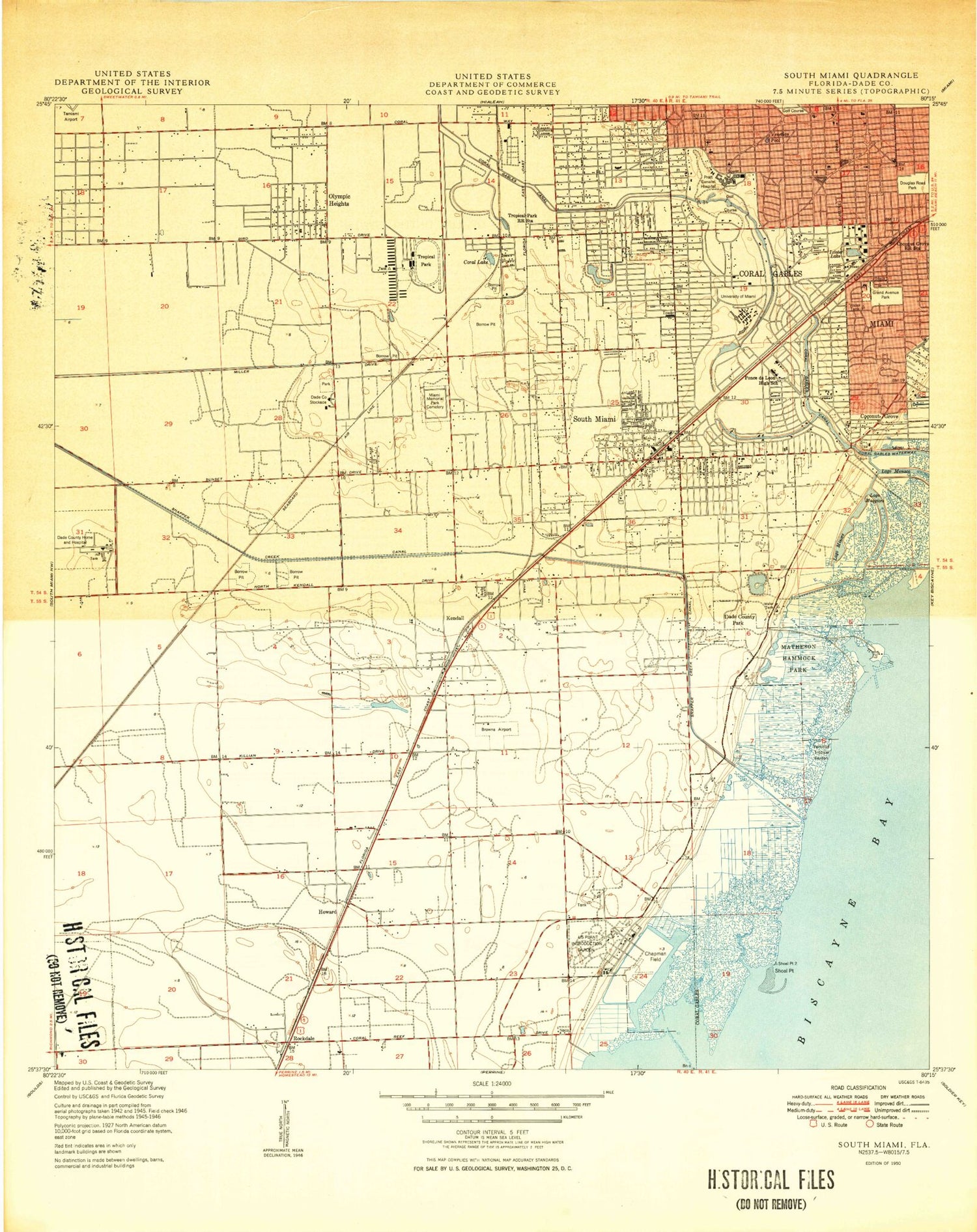Classic USGS South Miami Florida 7.5'x7.5' Topo Map Image