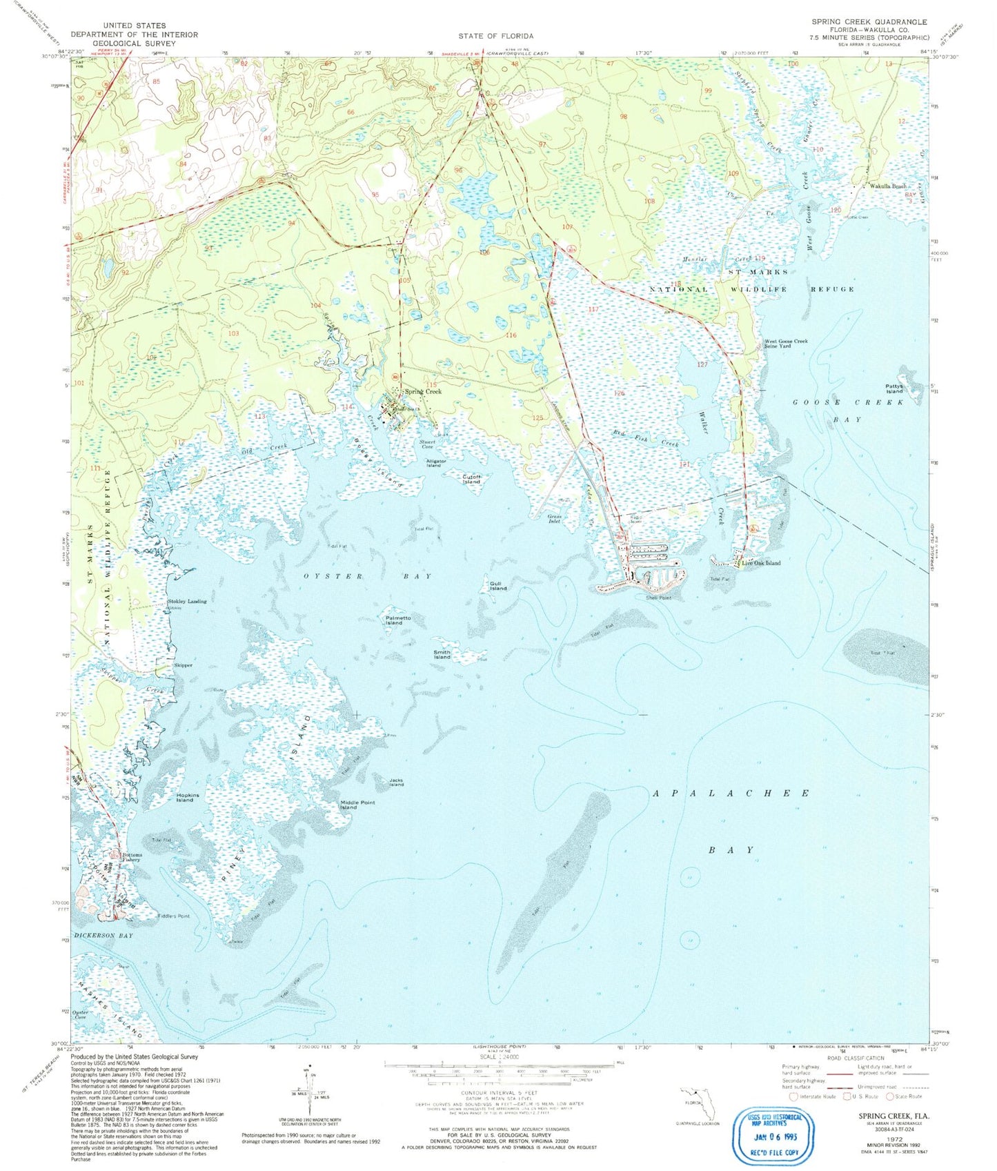 Classic USGS Spring Creek Florida 7.5'x7.5' Topo Map Image