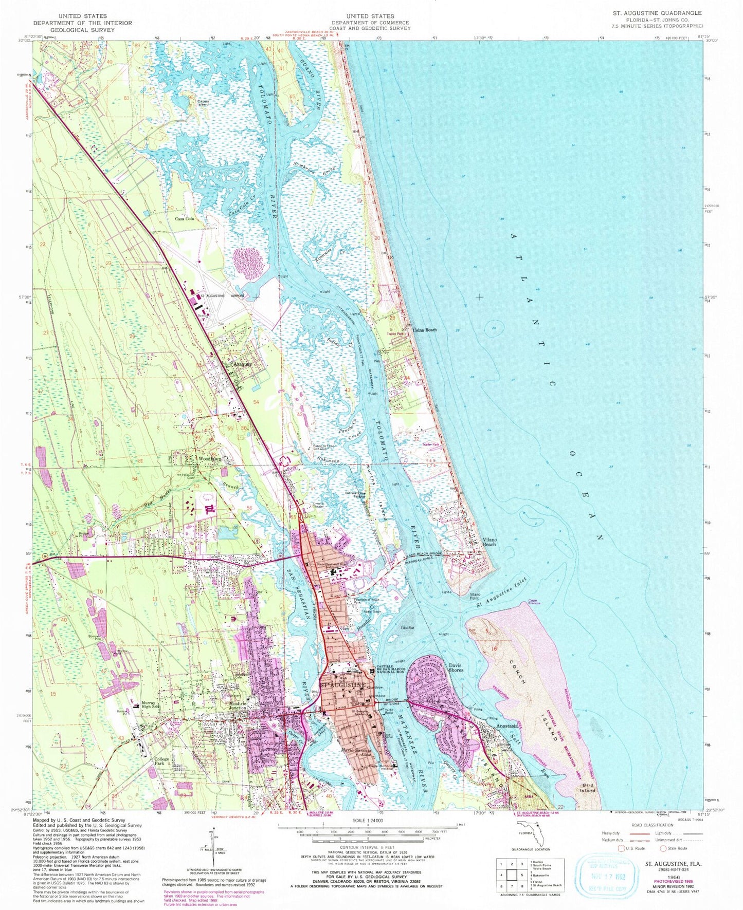 Classic USGS Saint Augustine Florida 7.5'x7.5' Topo Map Image