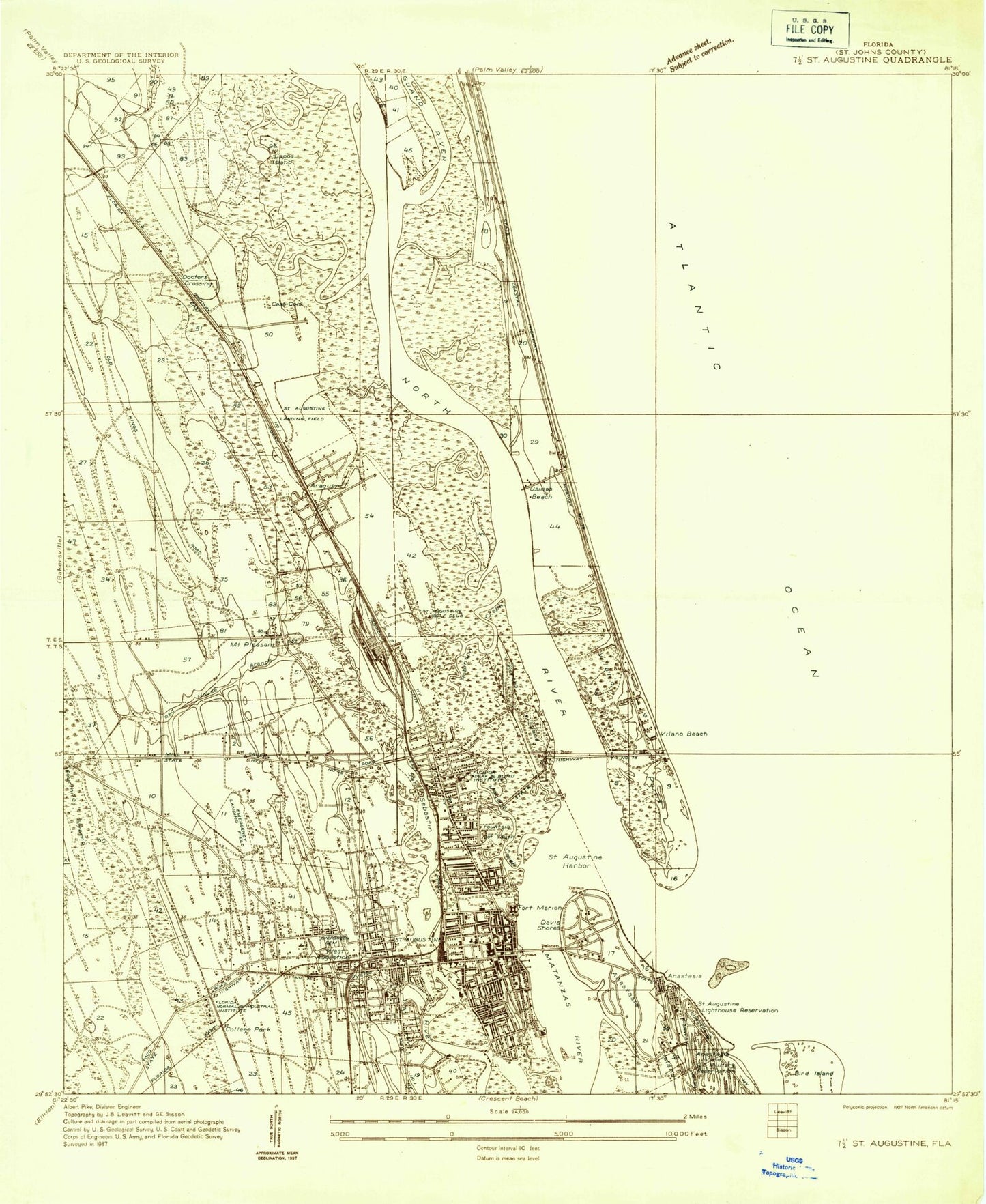 Classic USGS Saint Augustine Florida 7.5'x7.5' Topo Map Image