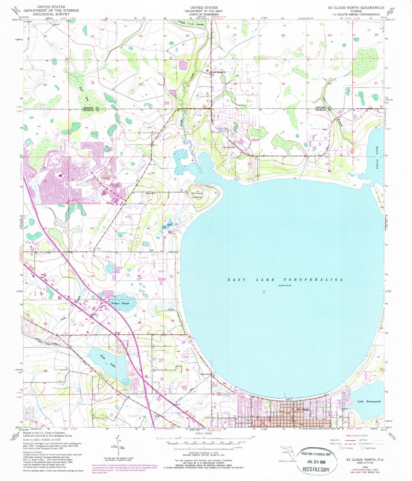 Classic USGS Saint Cloud North Florida 7.5'x7.5' Topo Map Image