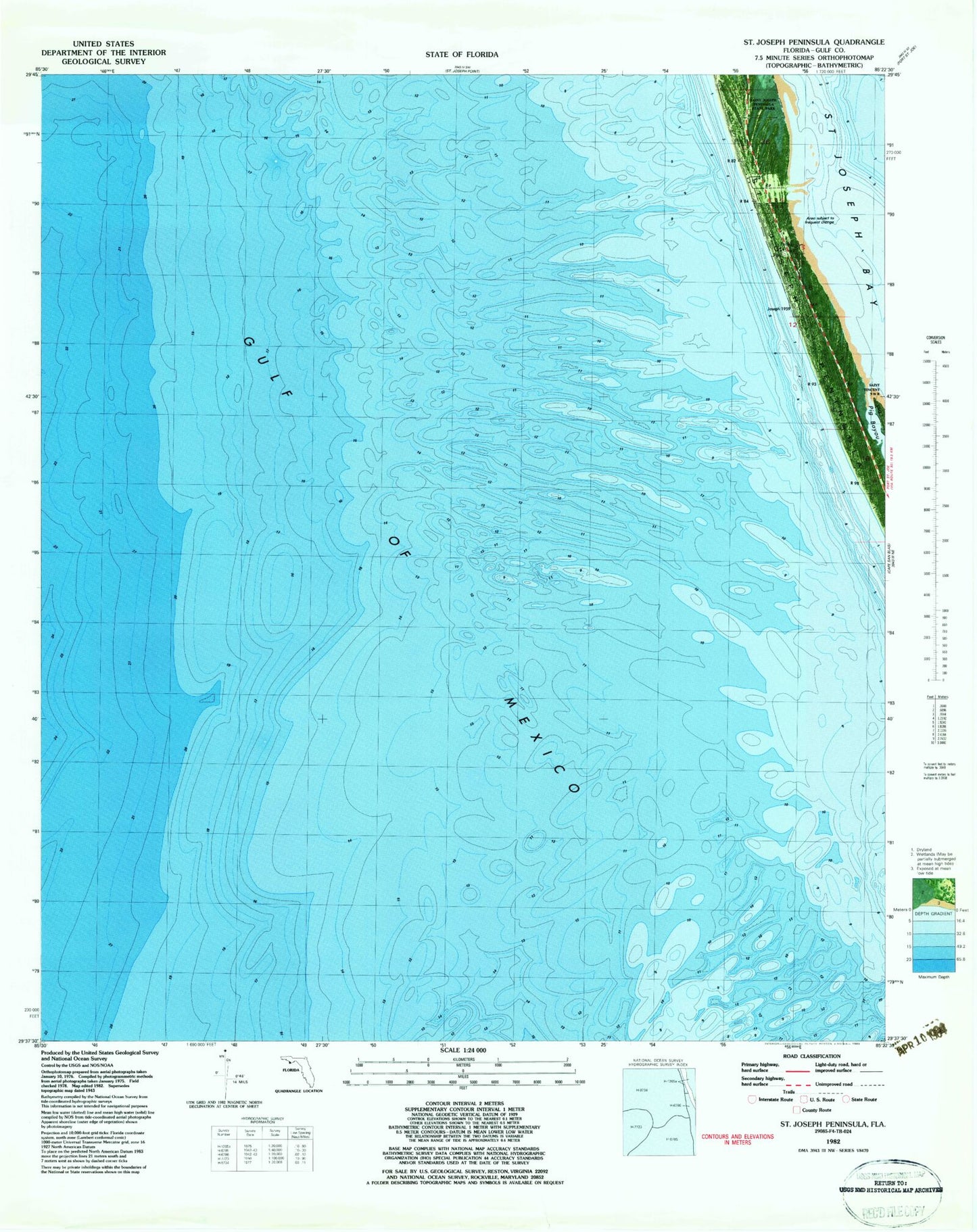Classic USGS Saint Joseph Peninsula Florida 7.5'x7.5' Topo Map Image