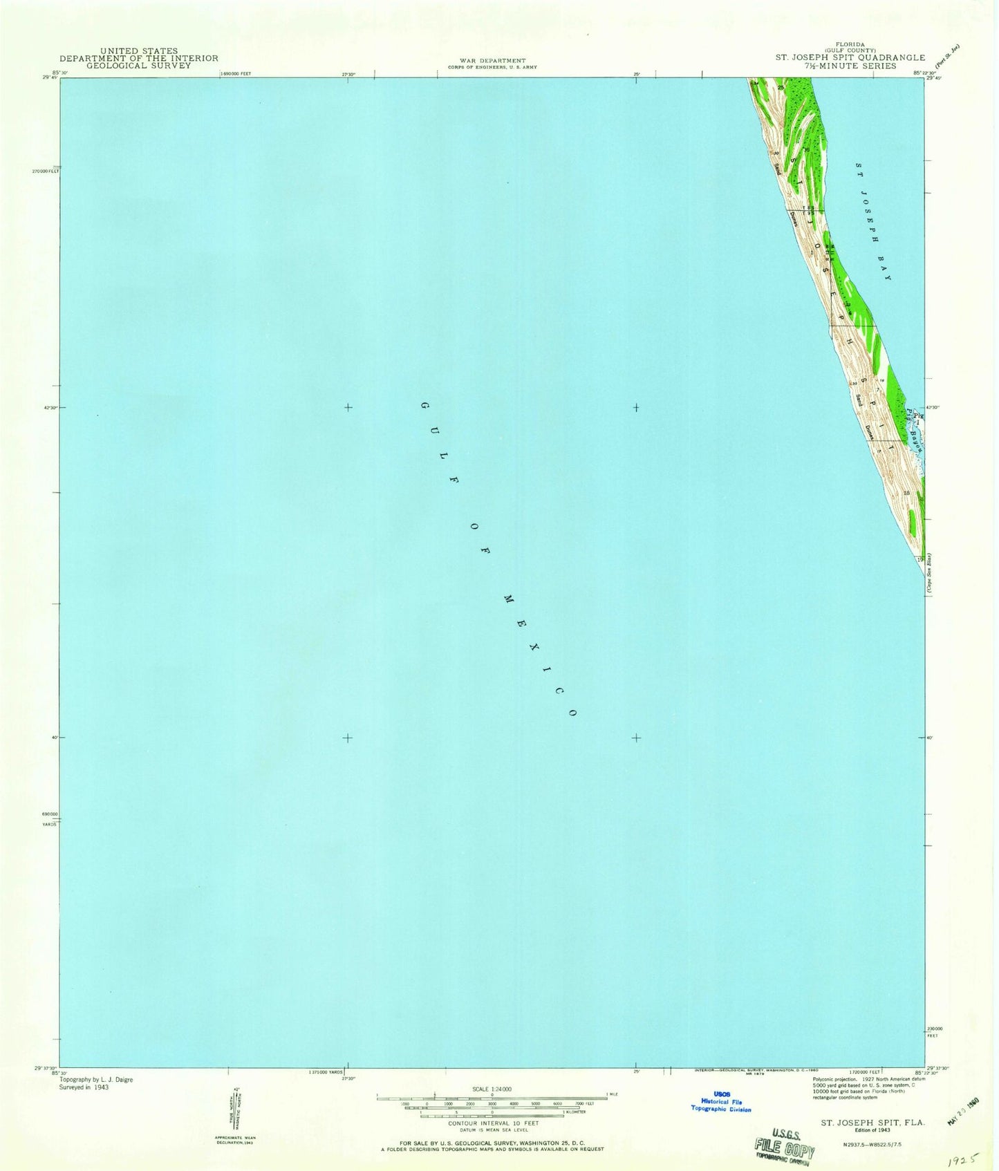 Classic USGS Saint Joseph Peninsula Florida 7.5'x7.5' Topo Map Image