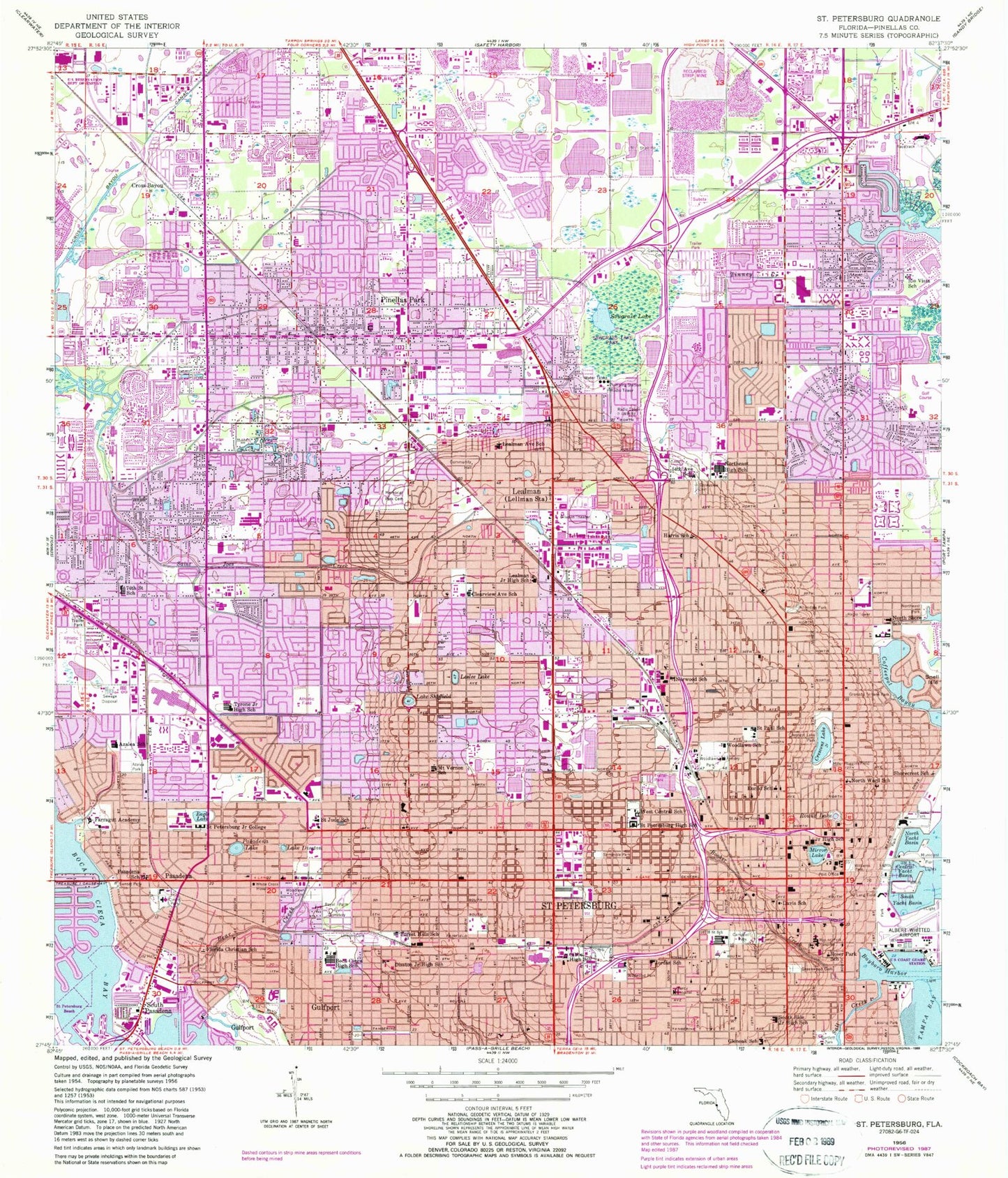 Classic USGS Saint Petersburg Florida 7.5'x7.5' Topo Map Image