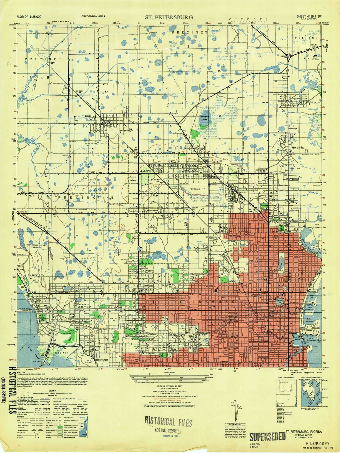 Classic USGS Saint Petersburg Florida 7.5'x7.5' Topo Map Image