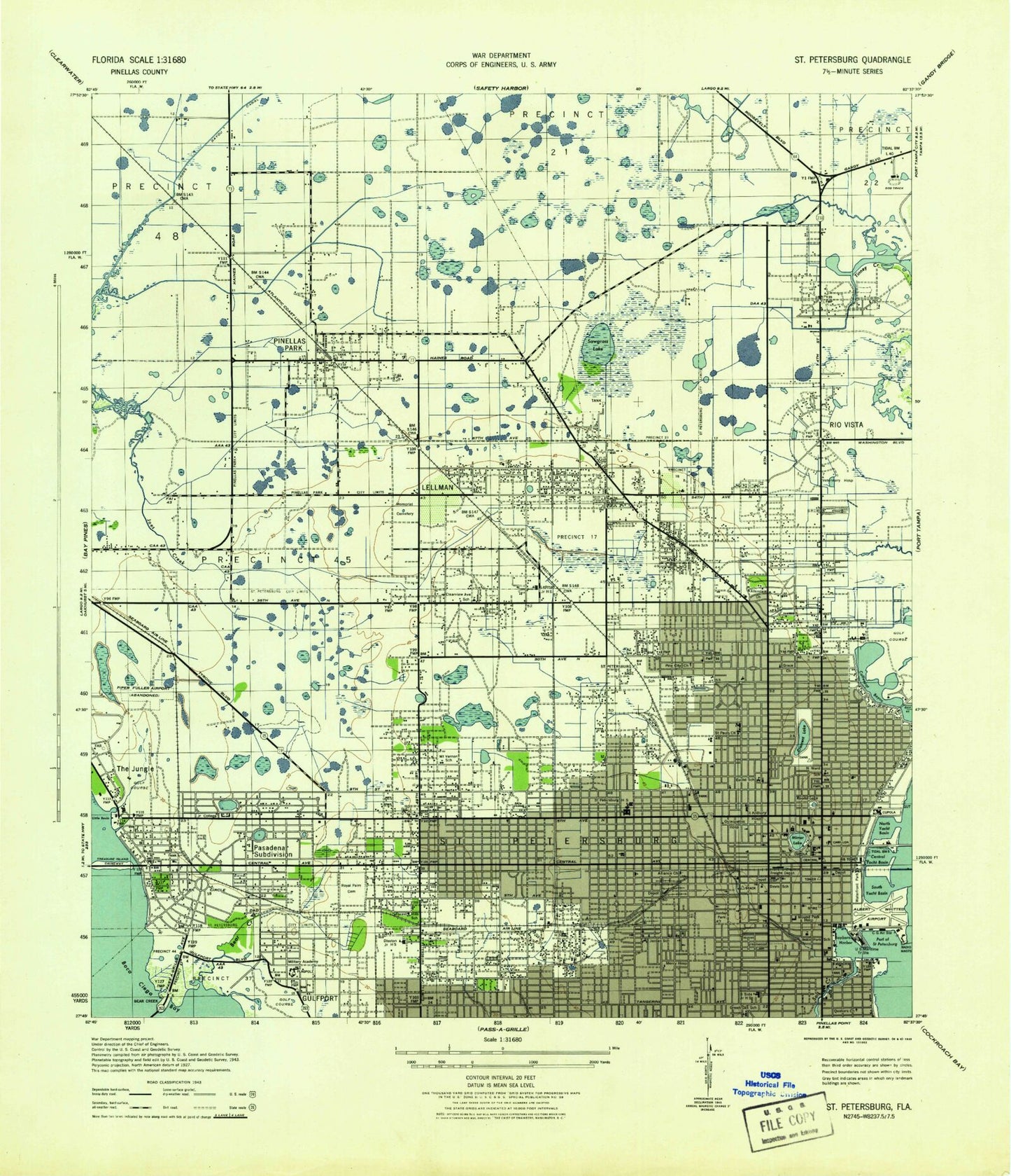 Classic USGS Saint Petersburg Florida 7.5'x7.5' Topo Map Image