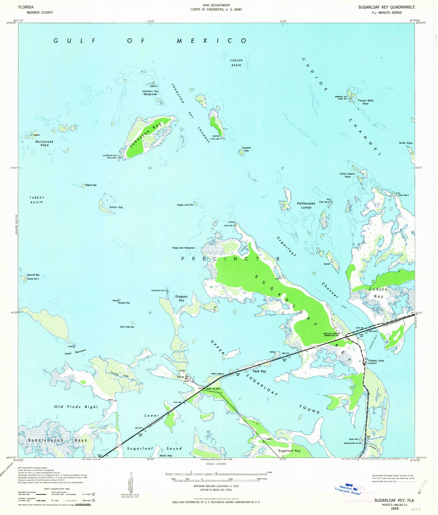 Classic USGS Sugarloaf Key Florida 7.5'x7.5' Topo Map Image