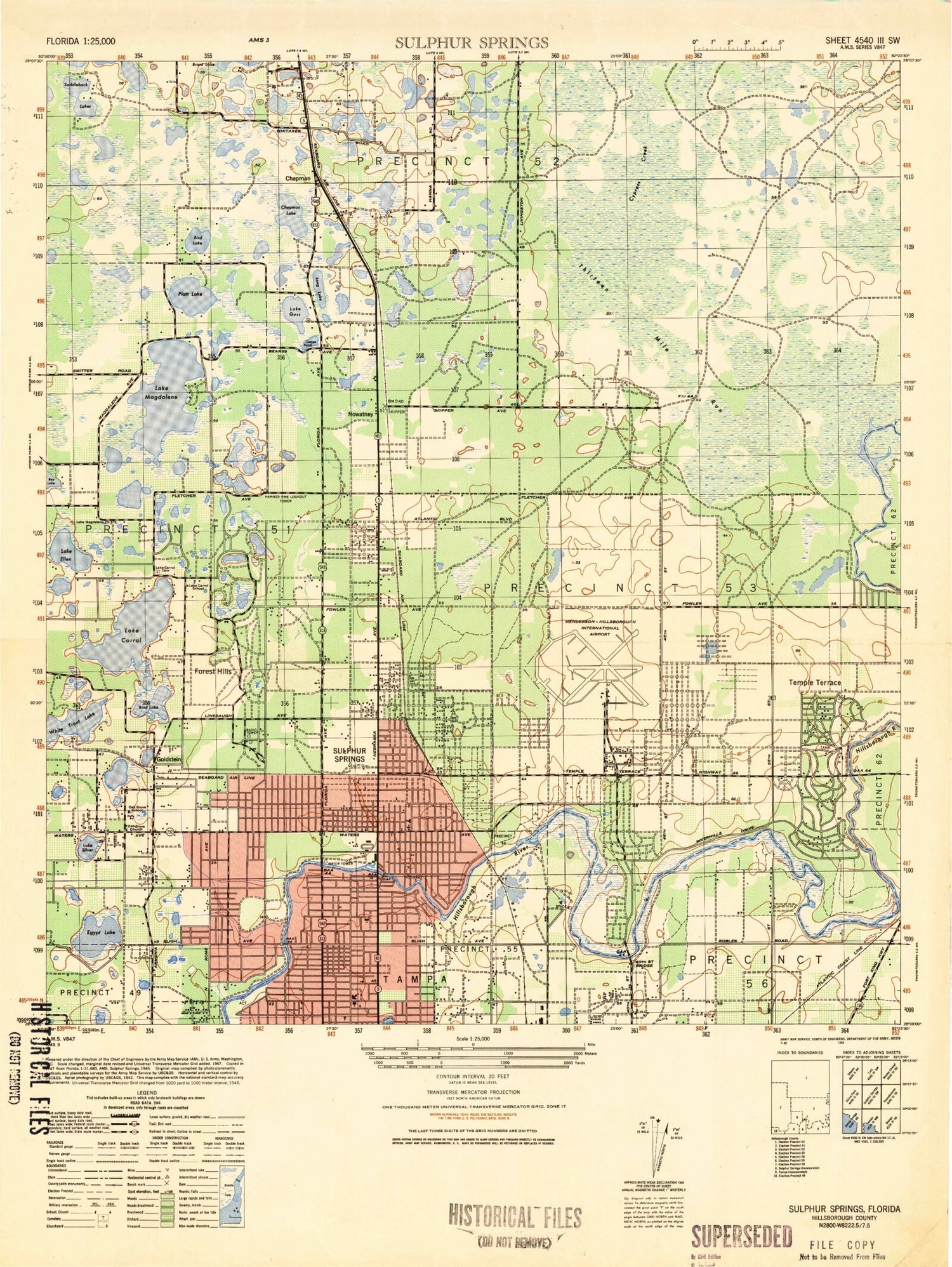 Classic USGS Sulphur Springs Florida 7.5'x7.5' Topo Map Image