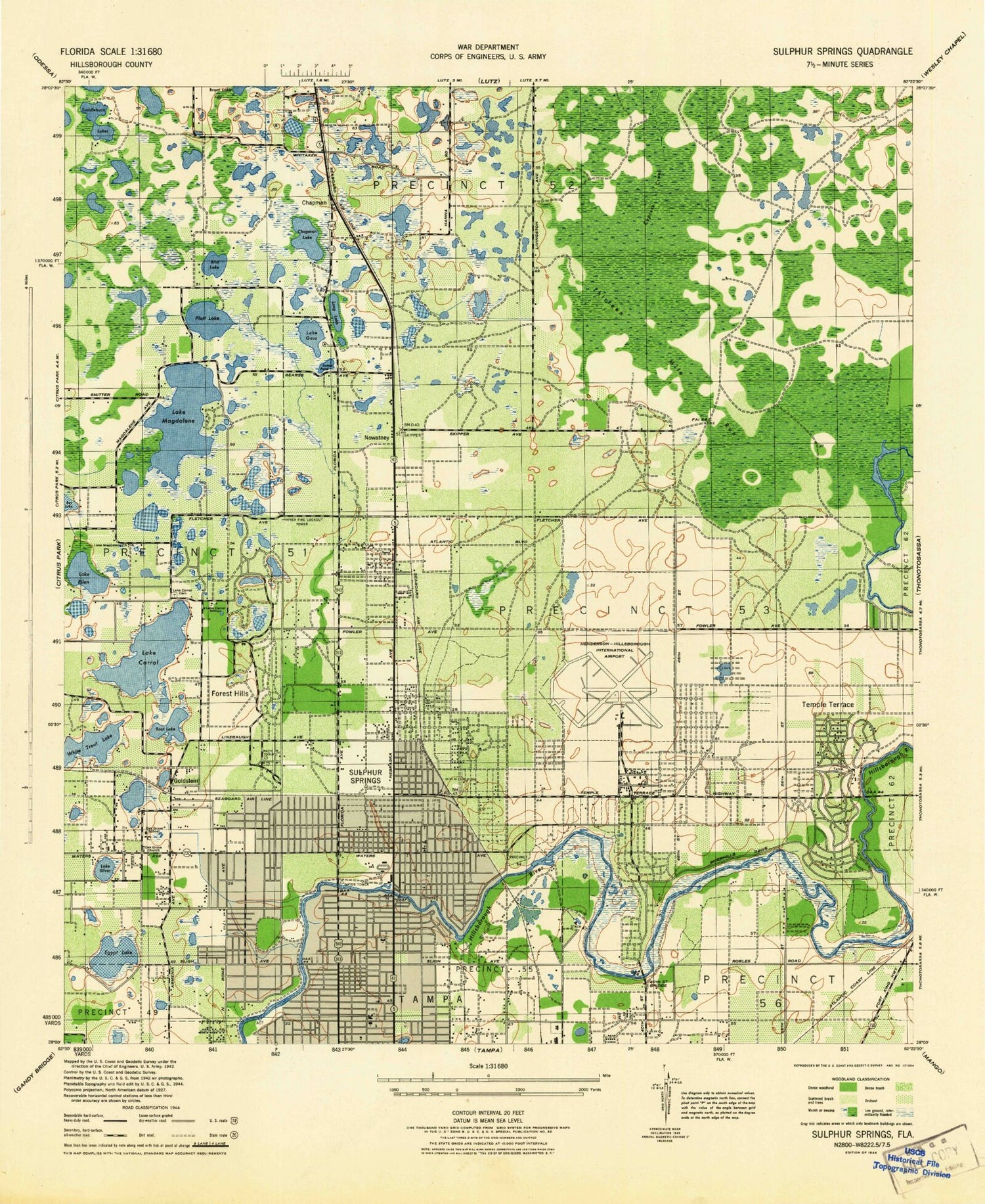 Classic USGS Sulphur Springs Florida 7.5'x7.5' Topo Map Image