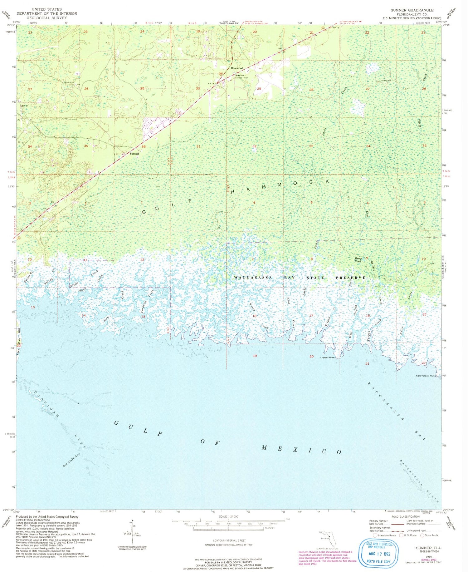 Classic USGS Sumner Florida 7.5'x7.5' Topo Map Image