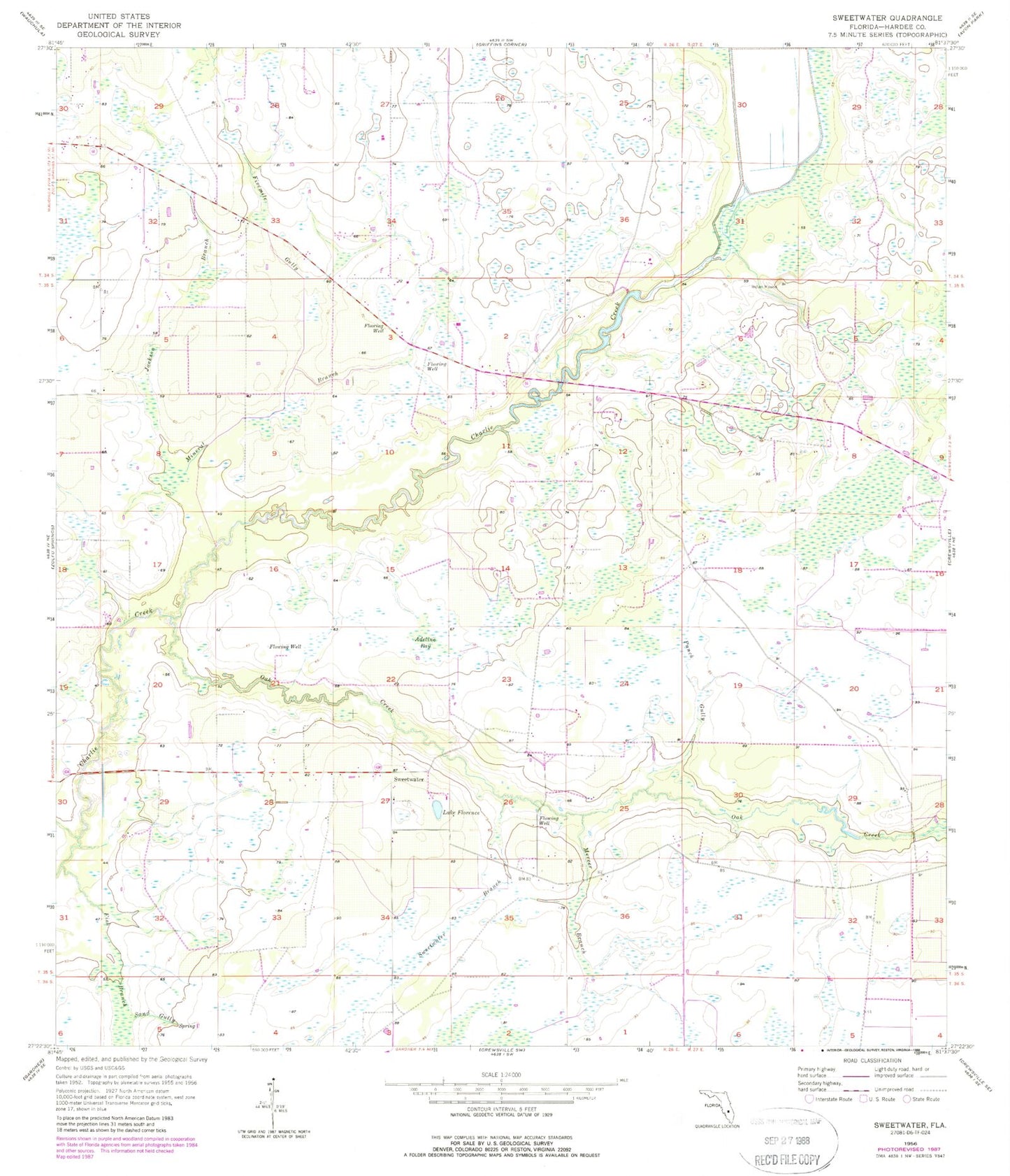 Classic USGS Sweetwater Florida 7.5'x7.5' Topo Map Image