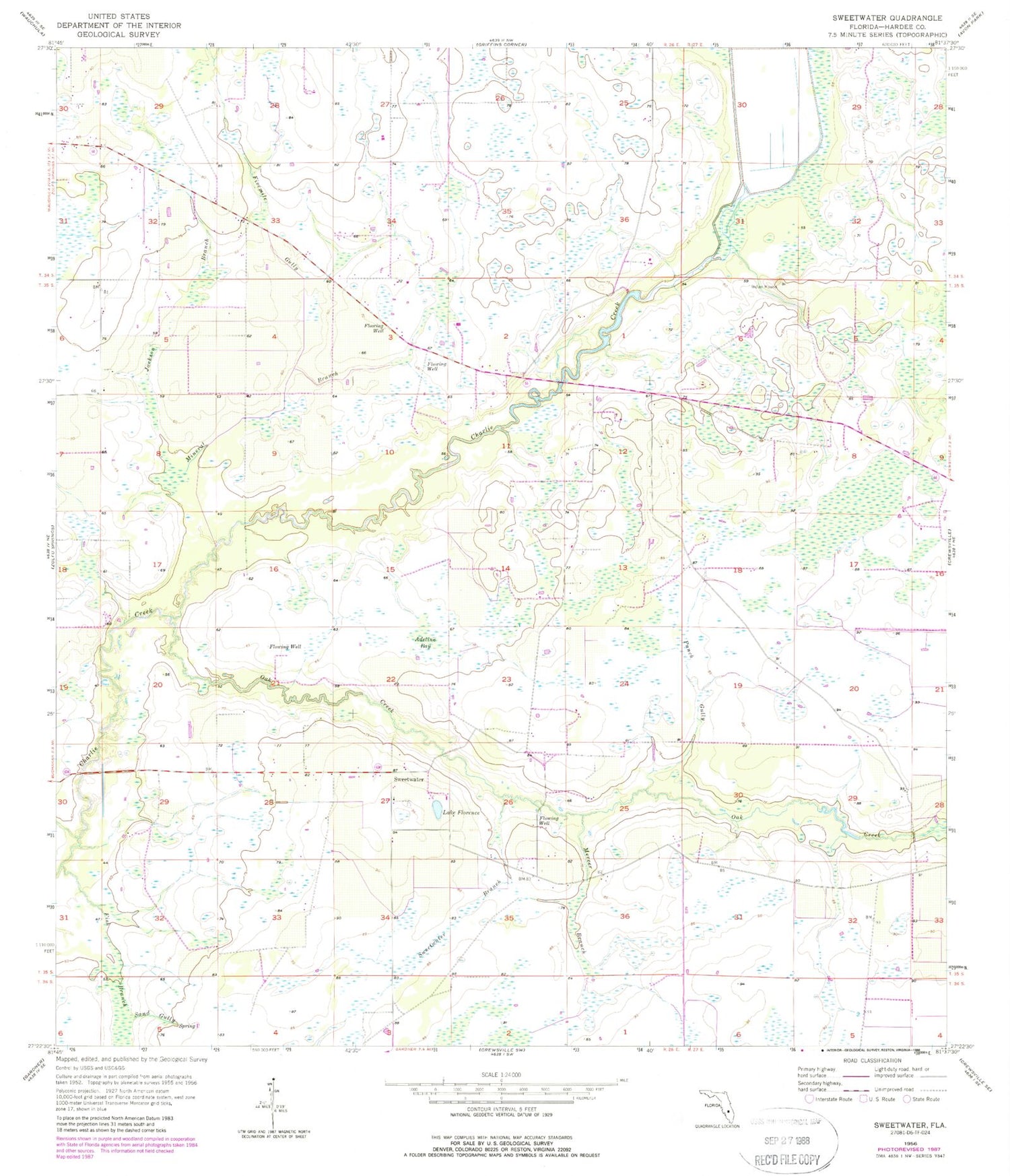 Classic USGS Sweetwater Florida 7.5'x7.5' Topo Map Image