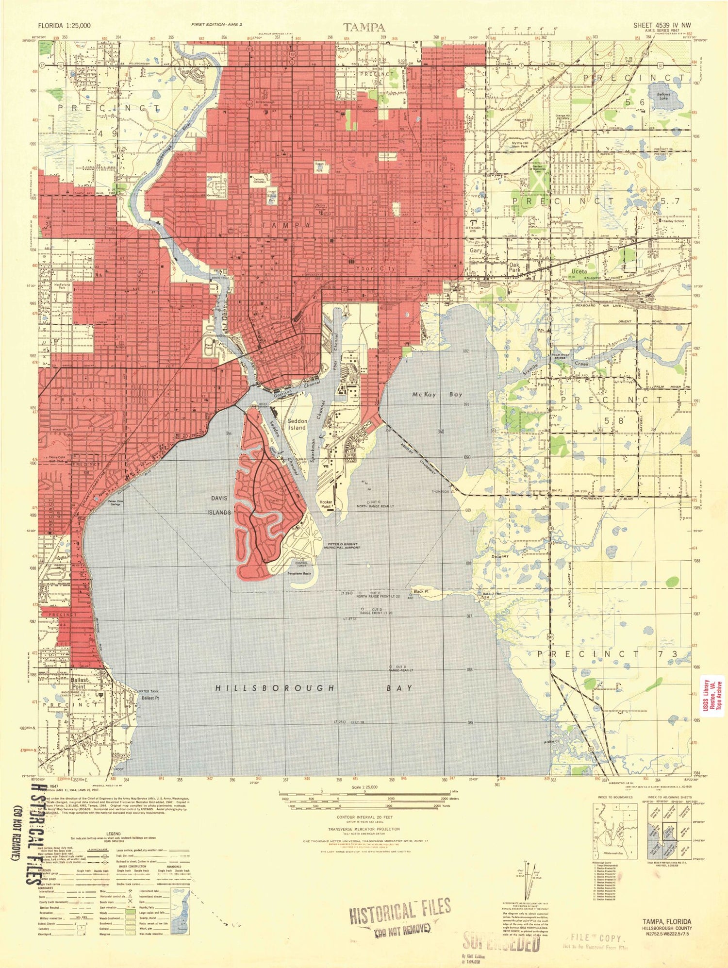 Classic USGS Tampa Florida 7.5'x7.5' Topo Map Image