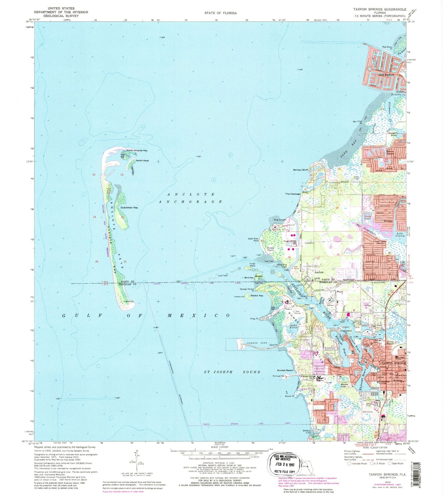 Classic USGS Tarpon Springs Florida 7.5'x7.5' Topo Map Image