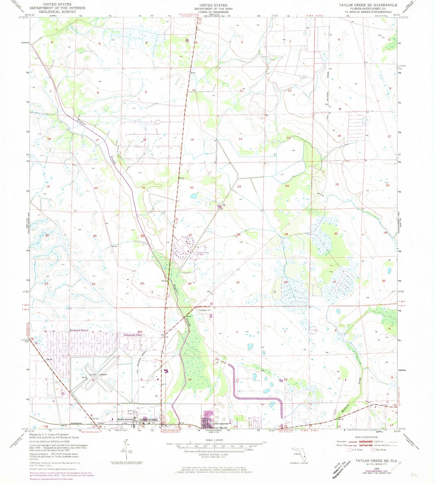 Classic USGS Taylor Creek SE Florida 7.5'x7.5' Topo Map Image
