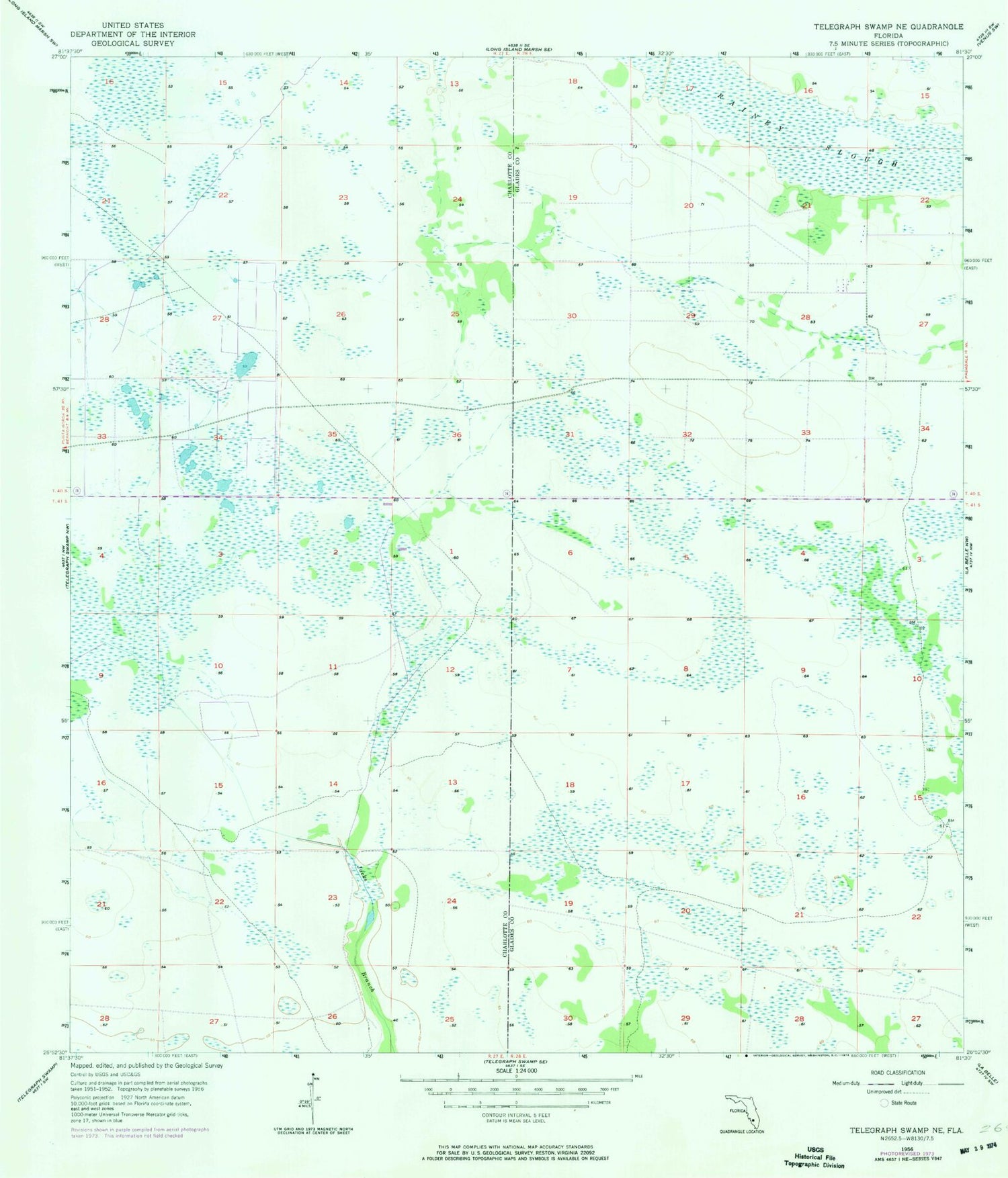 Classic USGS Telegraph Swamp NE Florida 7.5'x7.5' Topo Map Image