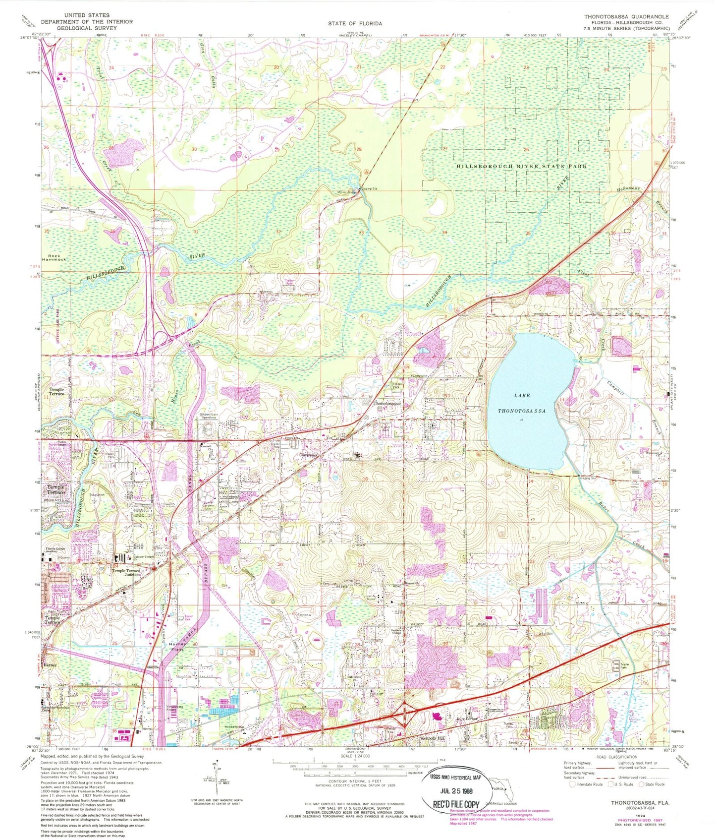 Classic USGS Thonotosassa Florida 7.5'x7.5' Topo Map Image