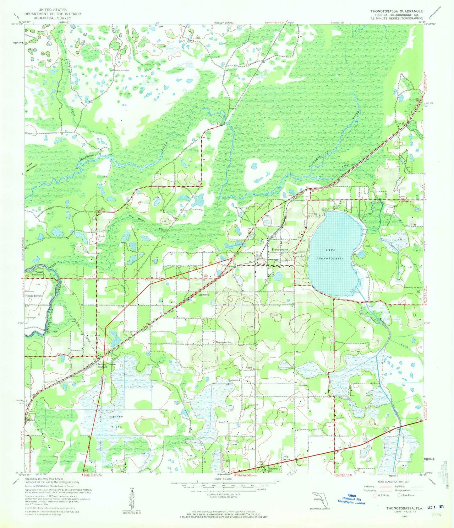Classic USGS Thonotosassa Florida 7.5'x7.5' Topo Map Image