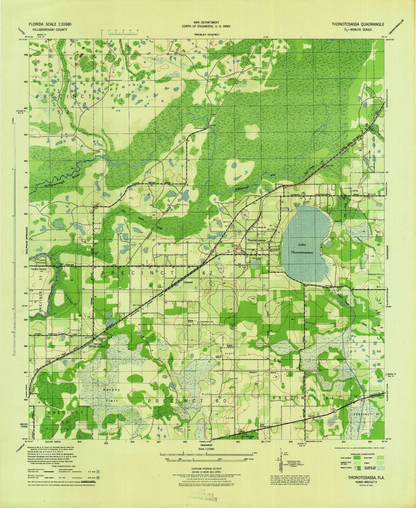 Classic USGS Thonotosassa Florida 7.5'x7.5' Topo Map Image