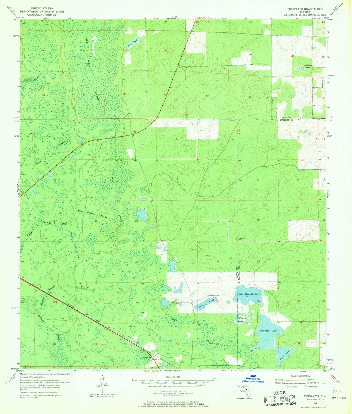 Classic USGS Tidewater Florida 7.5'x7.5' Topo Map Image