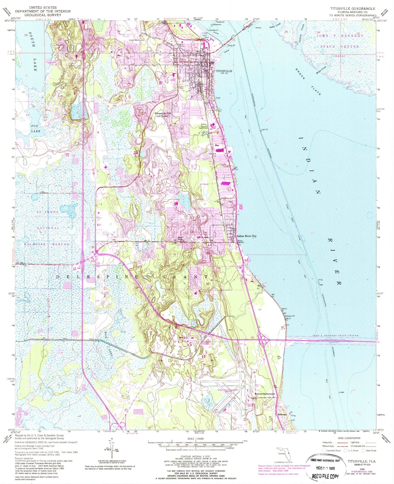 Classic USGS Titusville Florida 7.5'x7.5' Topo Map Image