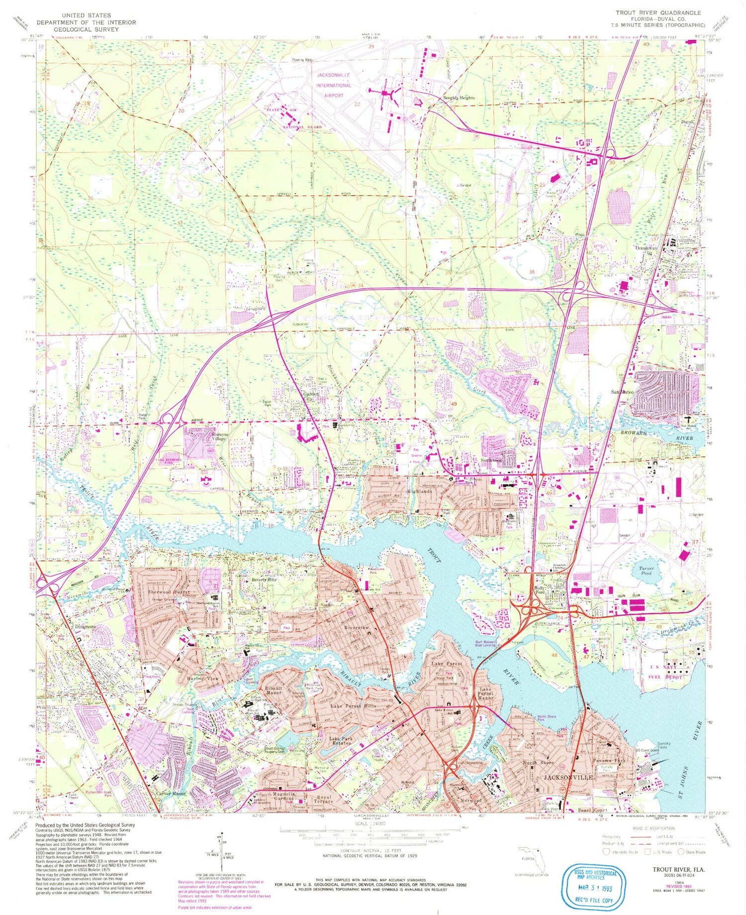 Classic USGS Trout River Florida 7.5'x7.5' Topo Map Image
