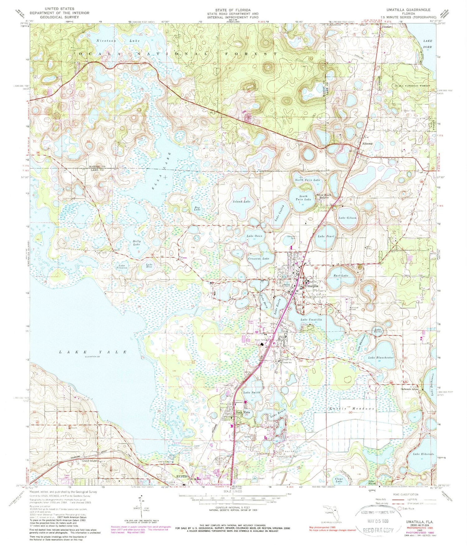 Classic USGS Umatilla Florida 7.5'x7.5' Topo Map Image