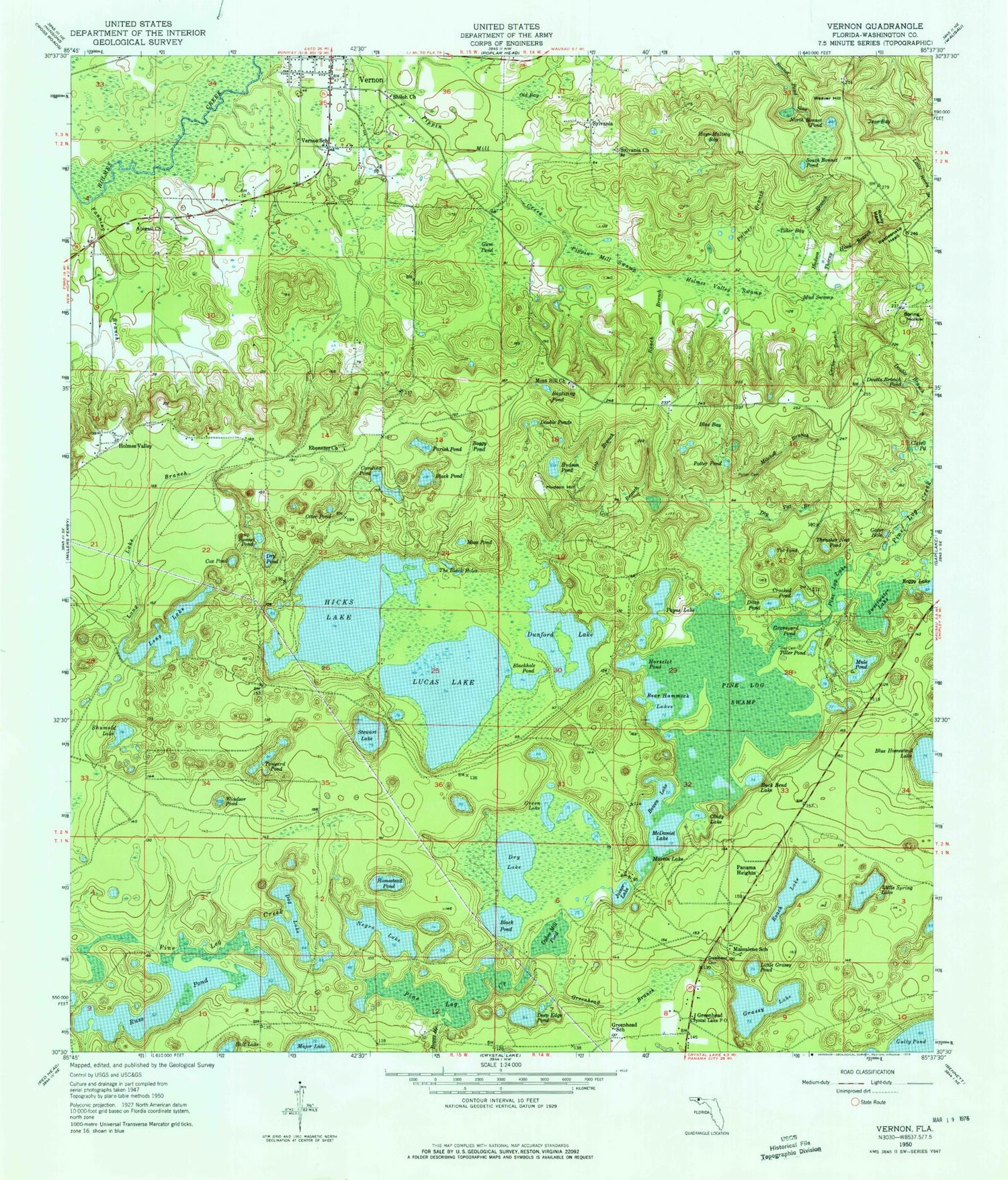 Classic USGS Vernon Florida 7.5'x7.5' Topo Map Image