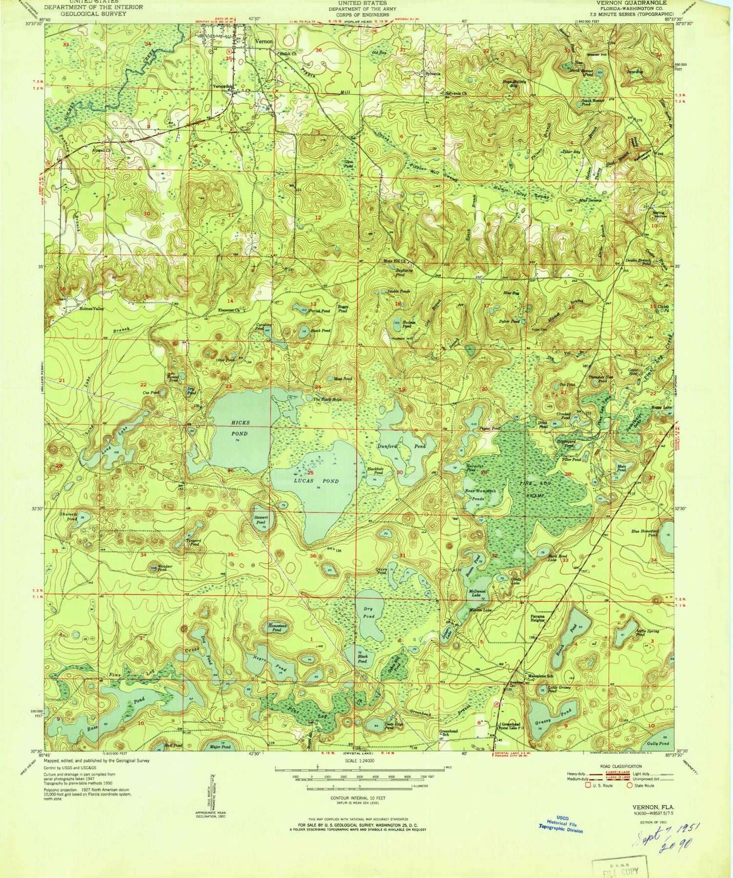 Classic USGS Vernon Florida 7.5'x7.5' Topo Map Image