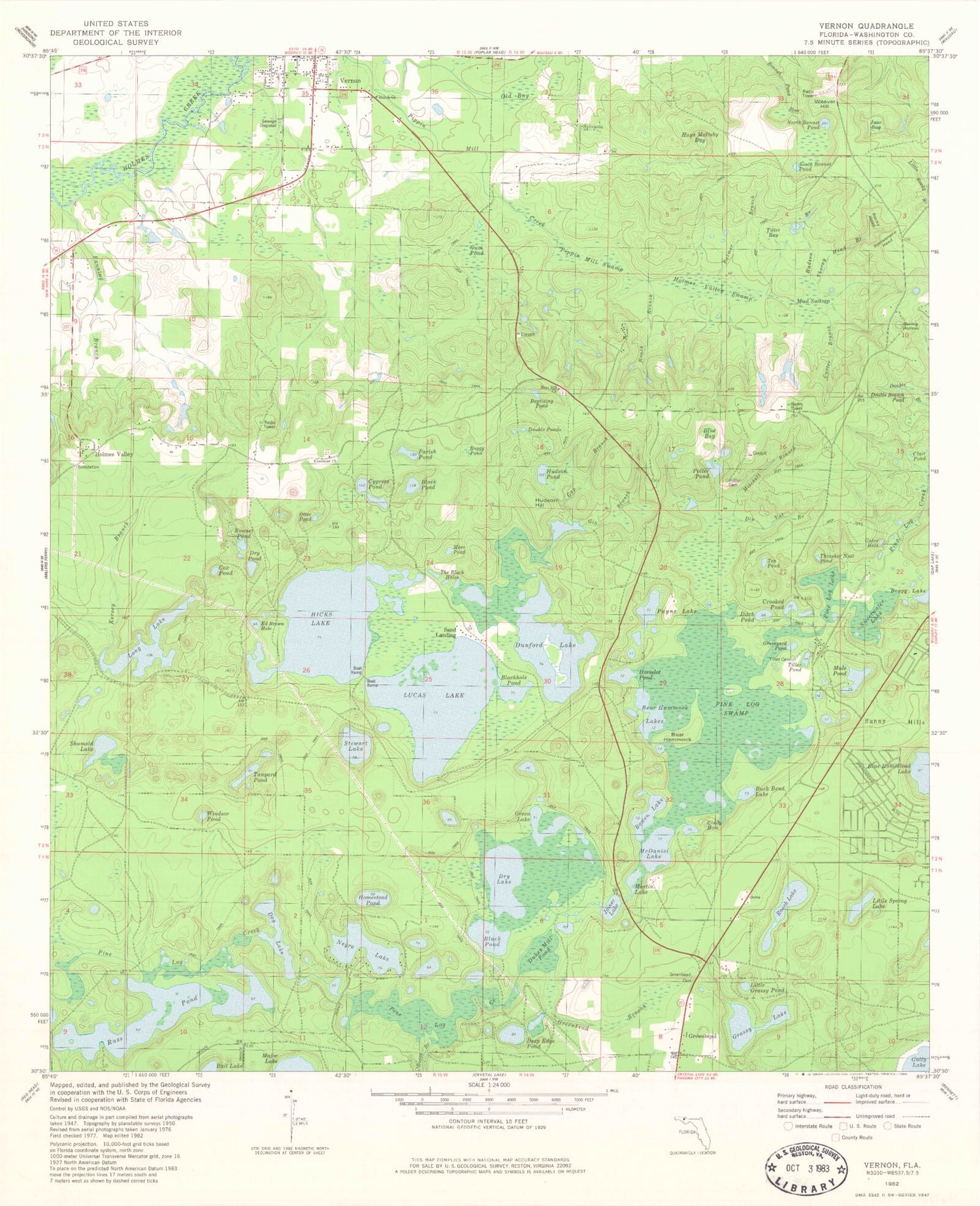 Classic USGS Vernon Florida 7.5'x7.5' Topo Map Image