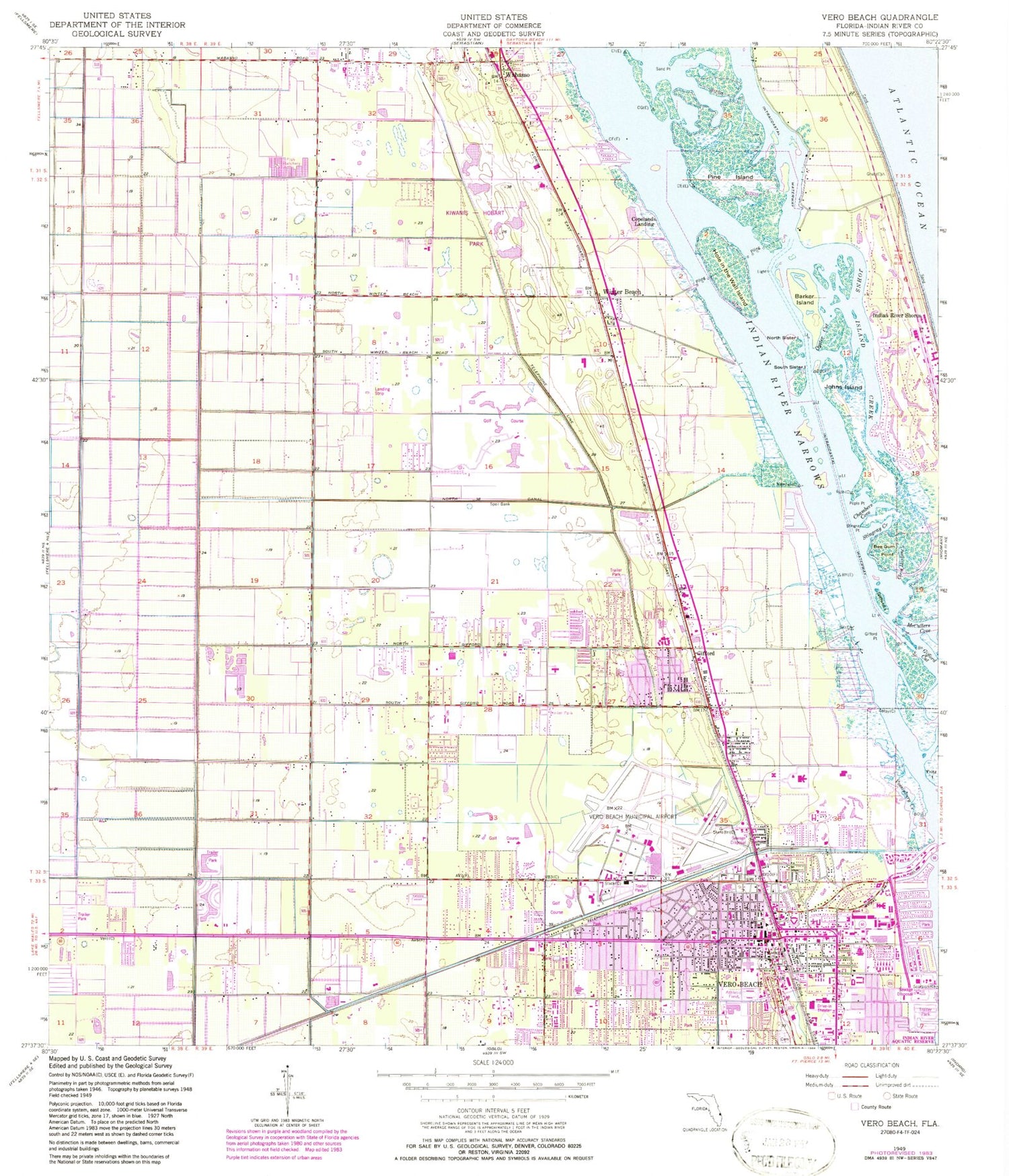 Classic USGS Vero Beach Florida 7.5'x7.5' Topo Map Image