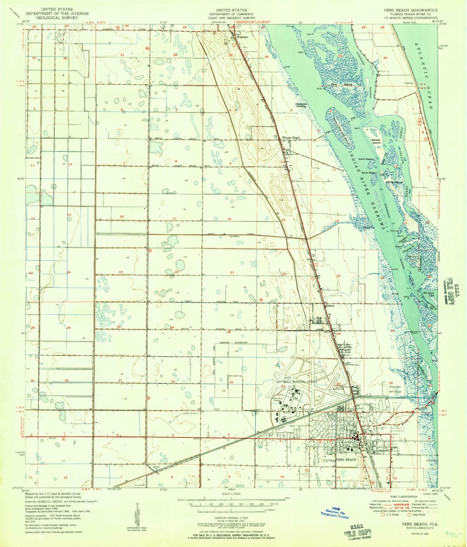 Classic USGS Vero Beach Florida 7.5'x7.5' Topo Map Image