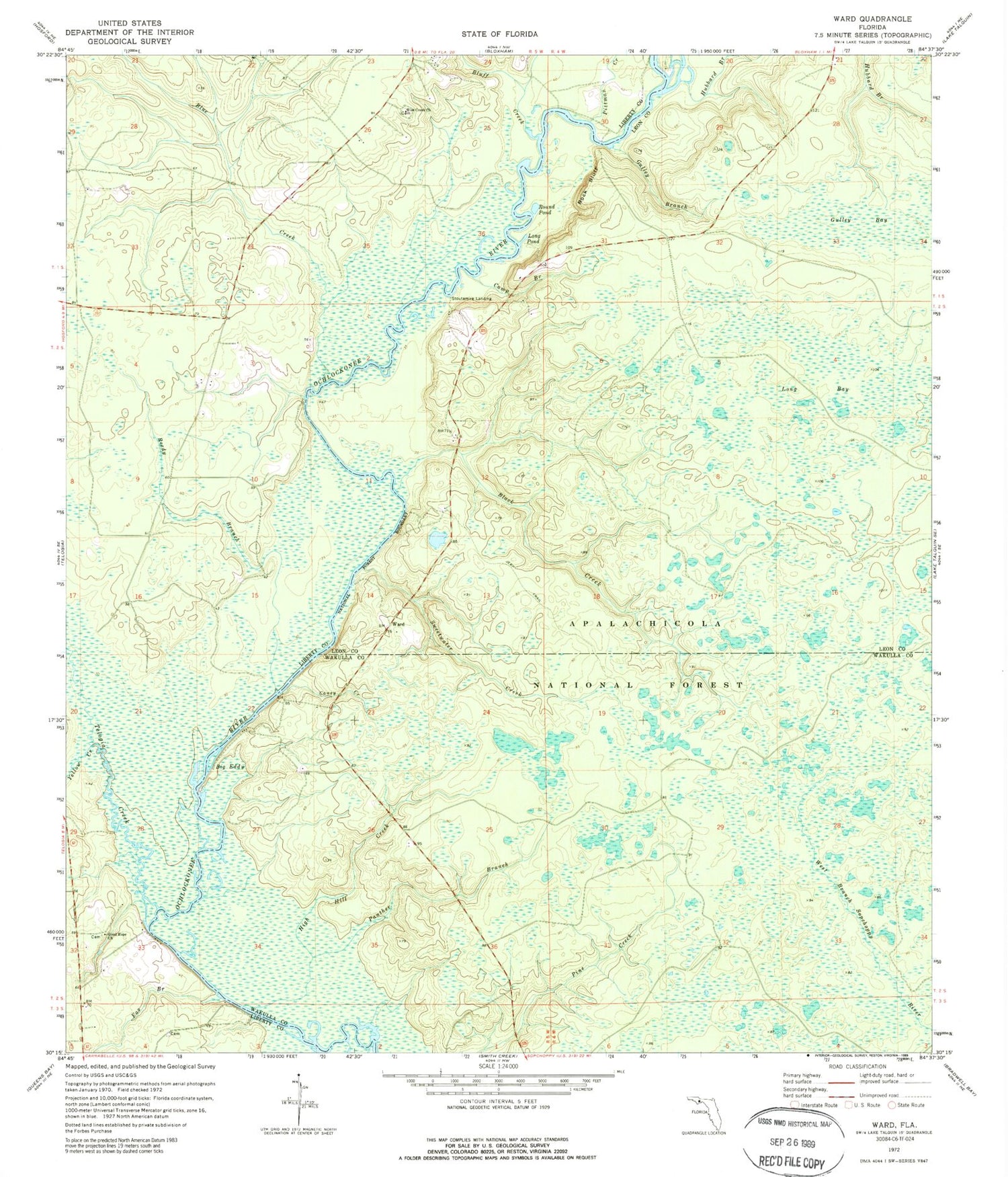 Classic USGS Ward Florida 7.5'x7.5' Topo Map Image
