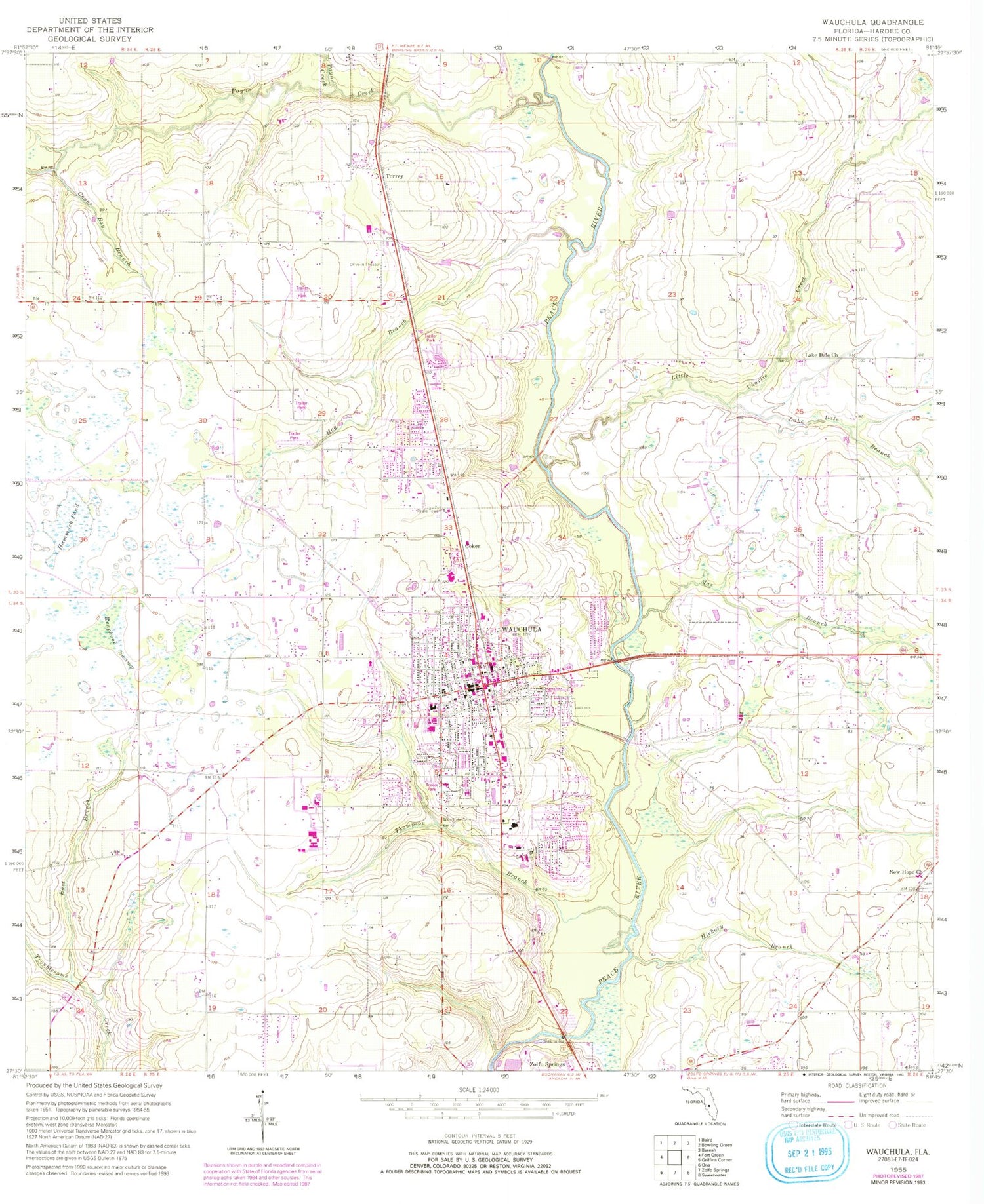 Classic USGS Wauchula Florida 7.5'x7.5' Topo Map Image